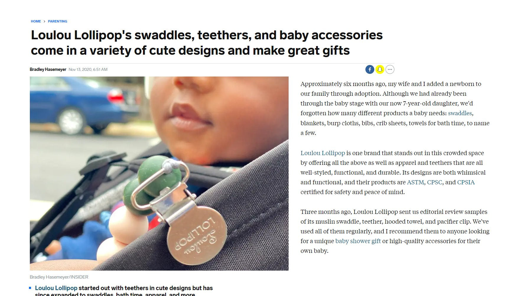 Loulou Lollipop's swaddles, teethers, and baby accessories come in a variety of cute designs and make great gifts