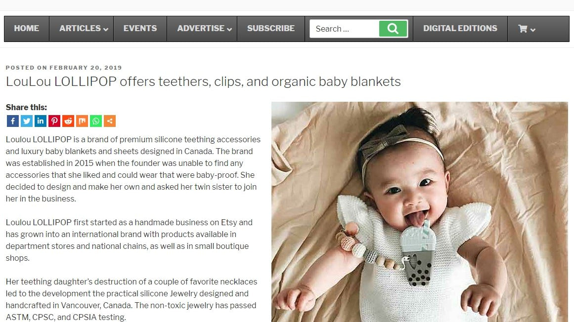 LouLou LOLLIPOP offers teethers, clips, and organic baby blankets