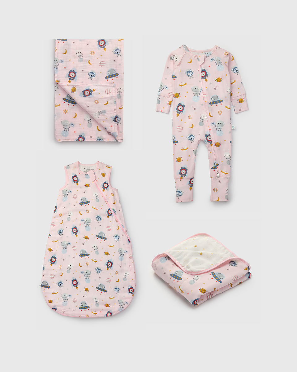 Loulou Lollipop Newborn Sleep Bundle in Astro Explorers — front view on white background