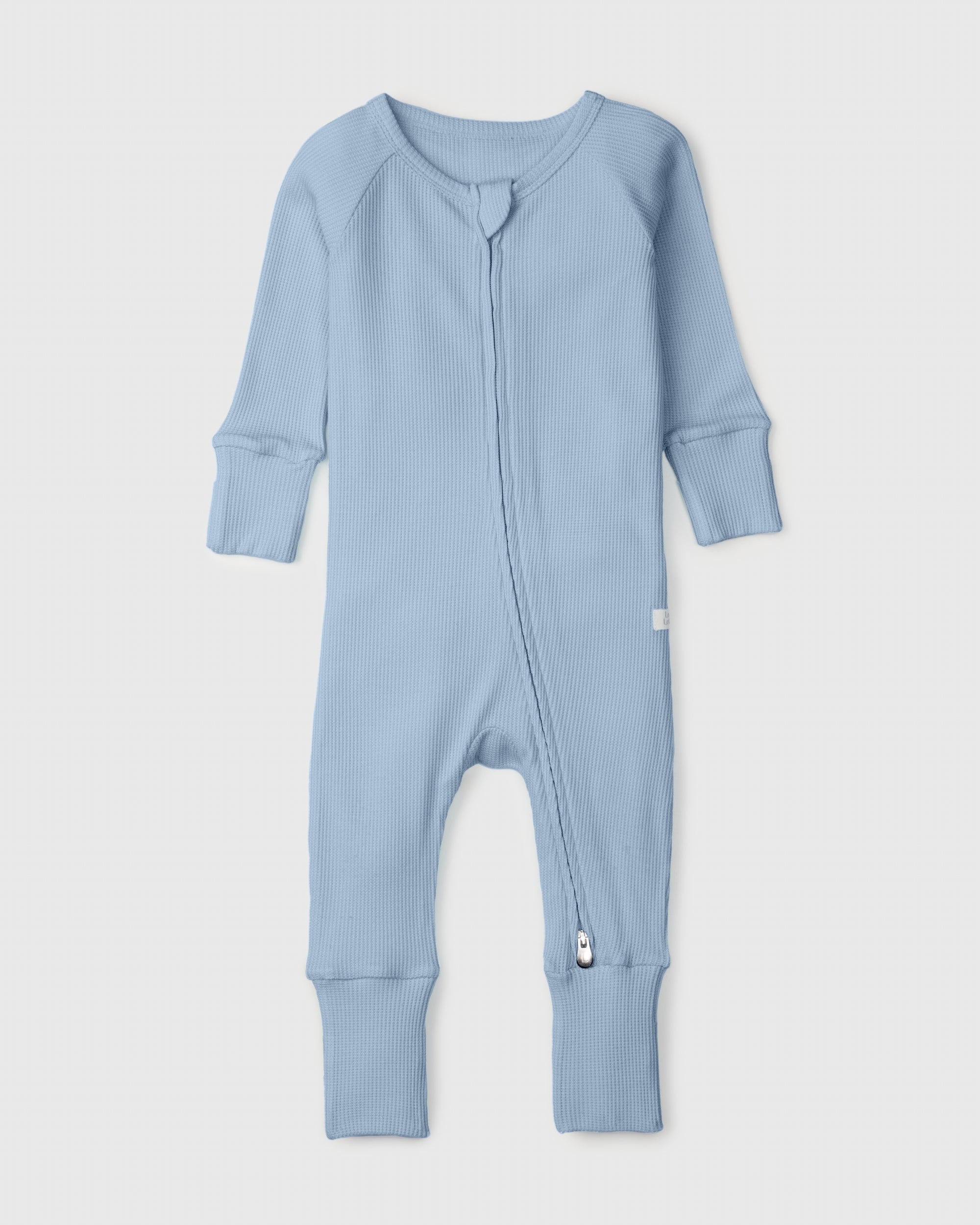 Loulou Lollipop TENCEL baby sleeper footie pajamas in Blue Fog — front view on white background