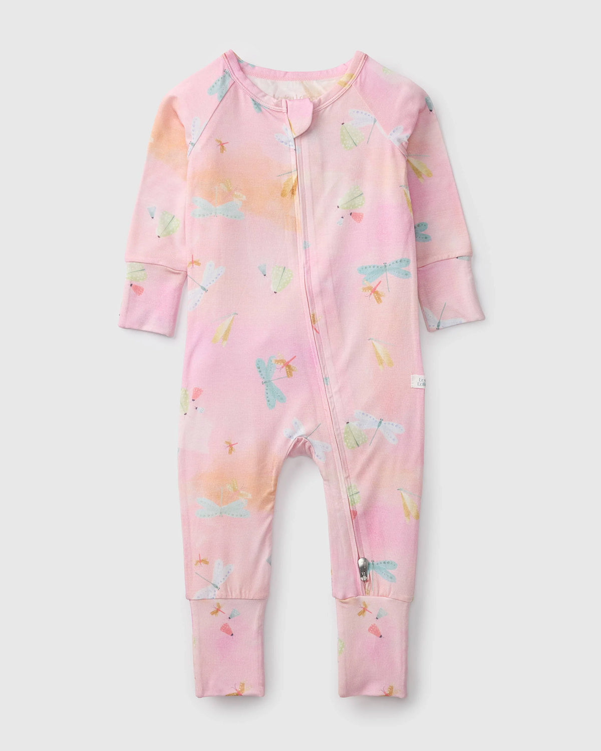 Loulou Lollipop TENCEL™ baby sleeper in Dancing Dragonflies — front view on white background