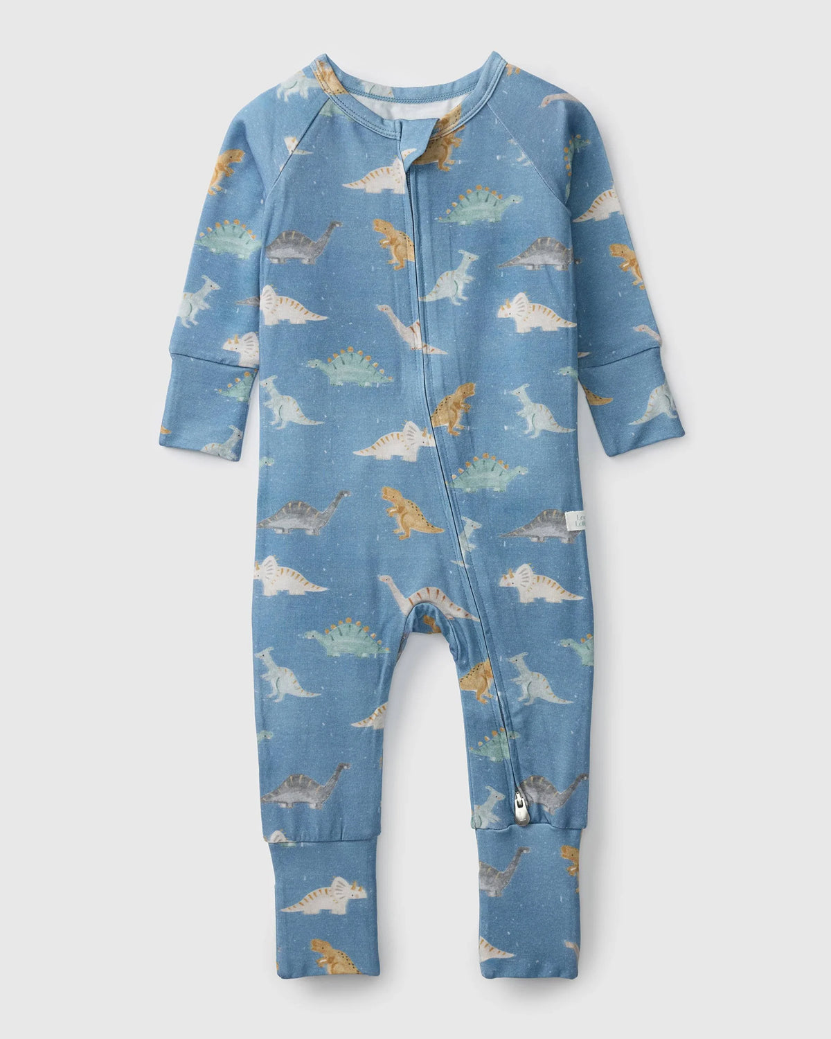 Loulou Lollipop TENCEL baby sleeper footie pajamas in Dinosaur Stomp — front view on white background