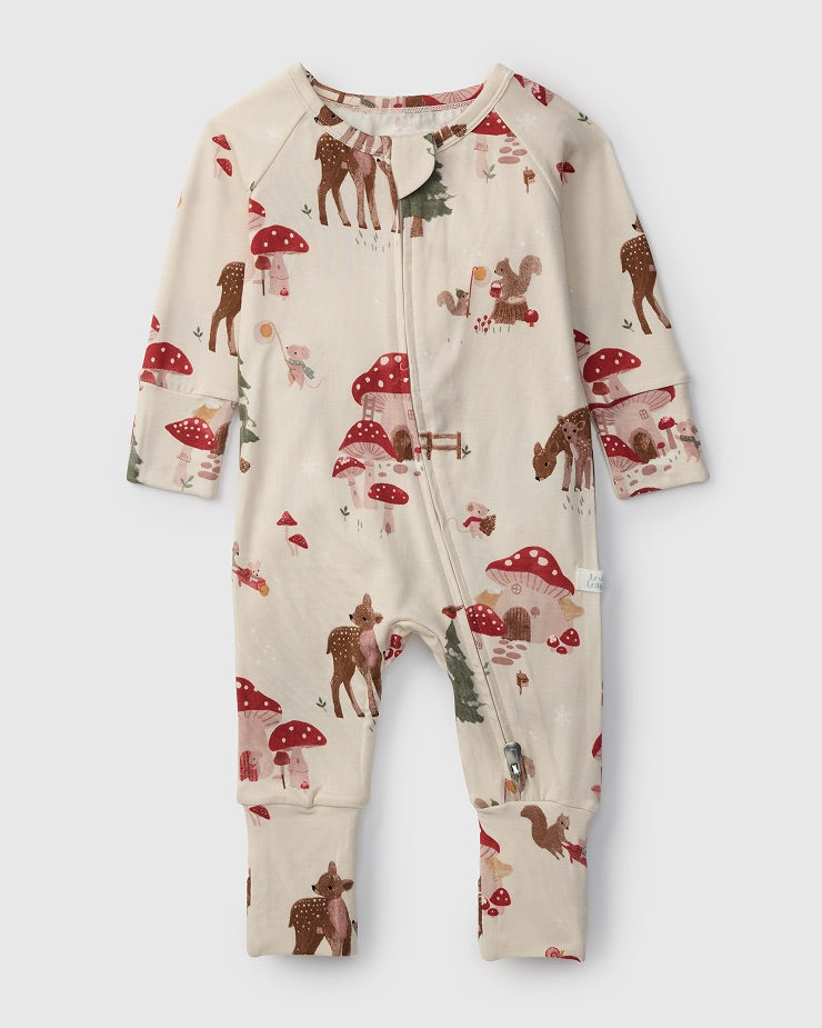 Loulou Lollipop TENCEL™ baby sleeper in Forest Families — front view on white background