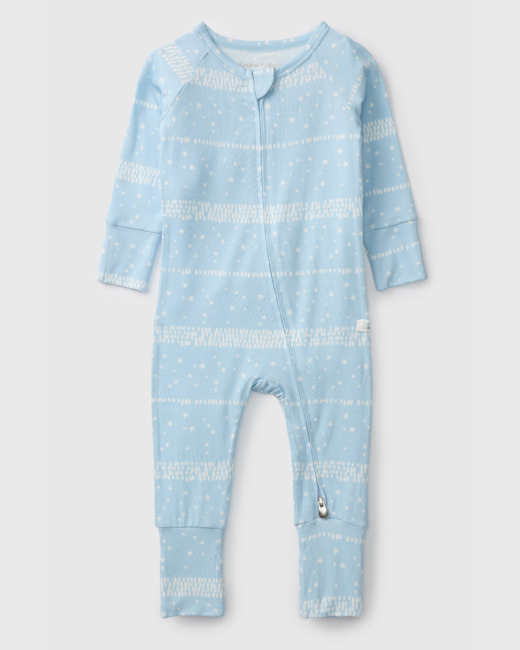Loulou Lollipop TENCEL baby sleeper footie pajamas in Twilight Stars — front view on white background