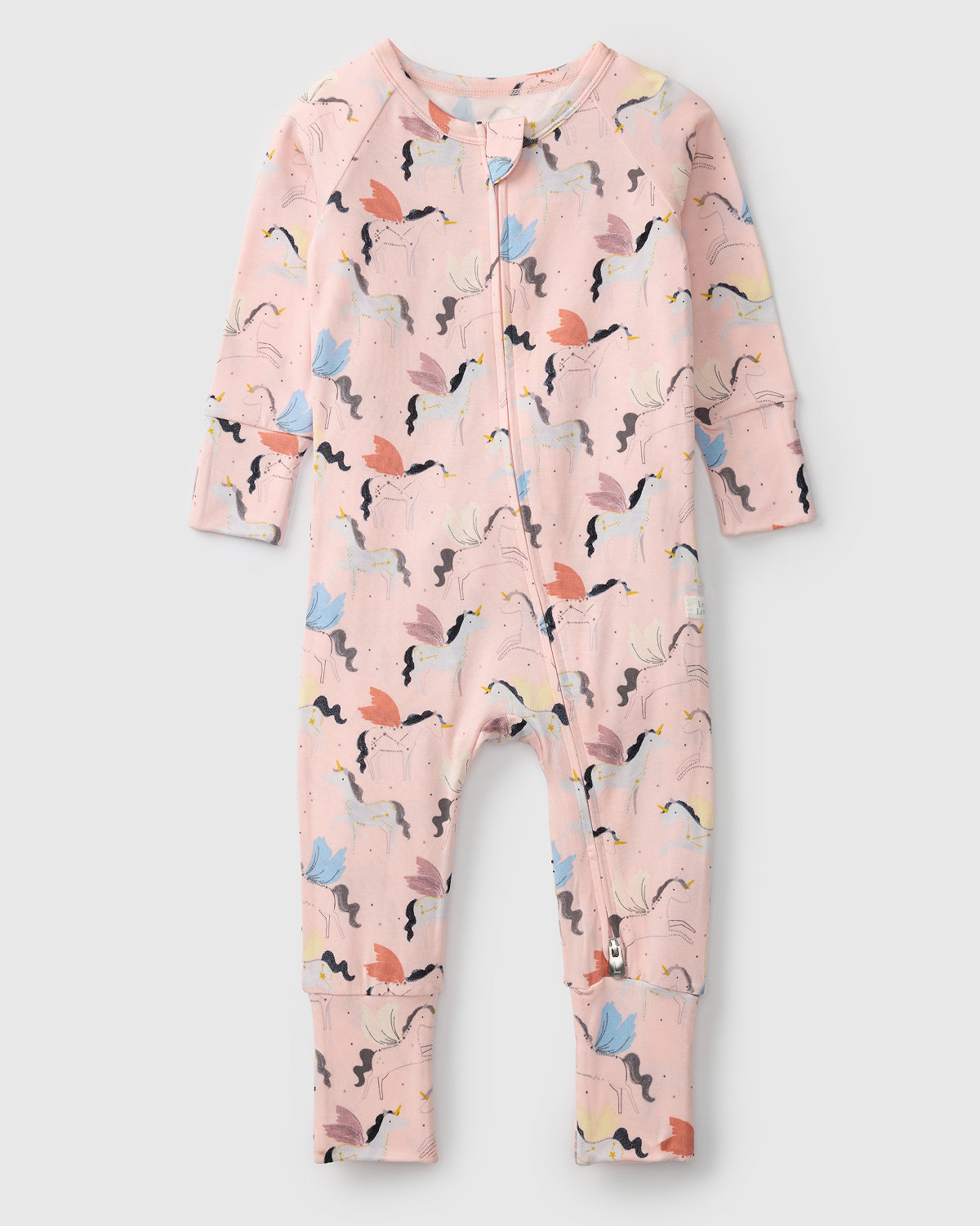 Loulou Lollipop TENCEL™ baby sleeper in Unicorn Ballet — front view on white background