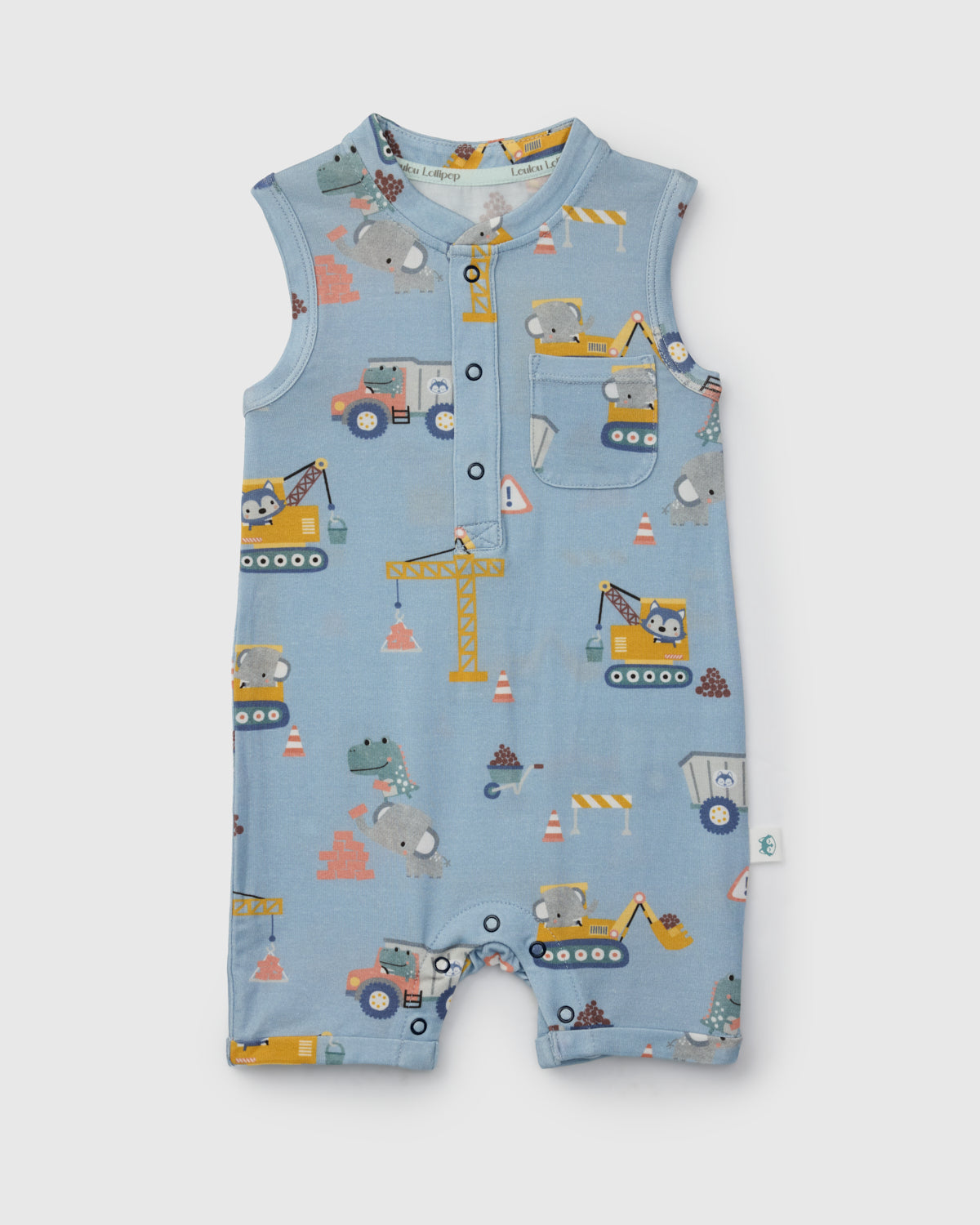 Loulou Lollipop Short Romper in Tiny Engineers — front view on white background