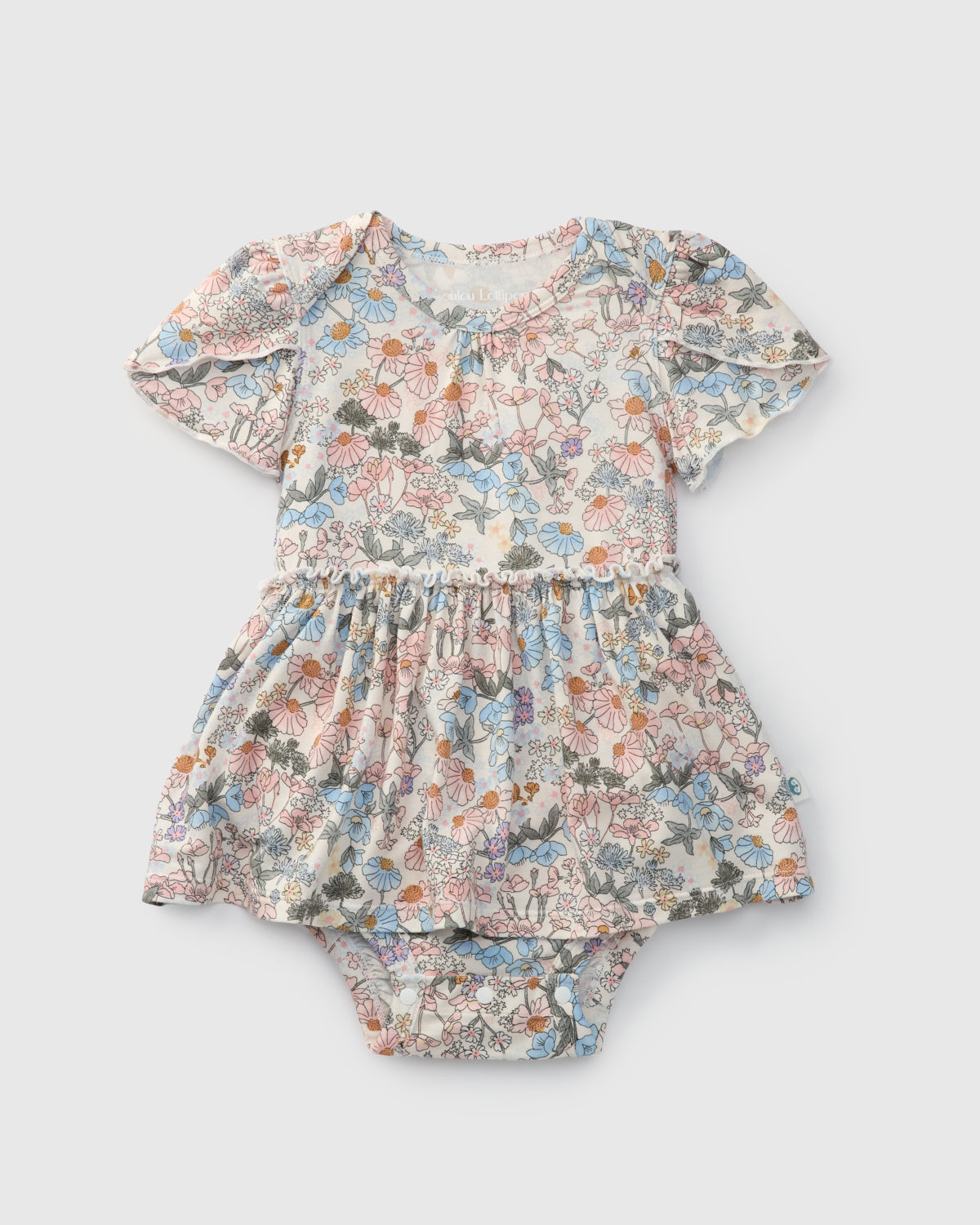 Loulou Lollipop Short Sleeve Bodysuit Dress in English Garden — front view on white background