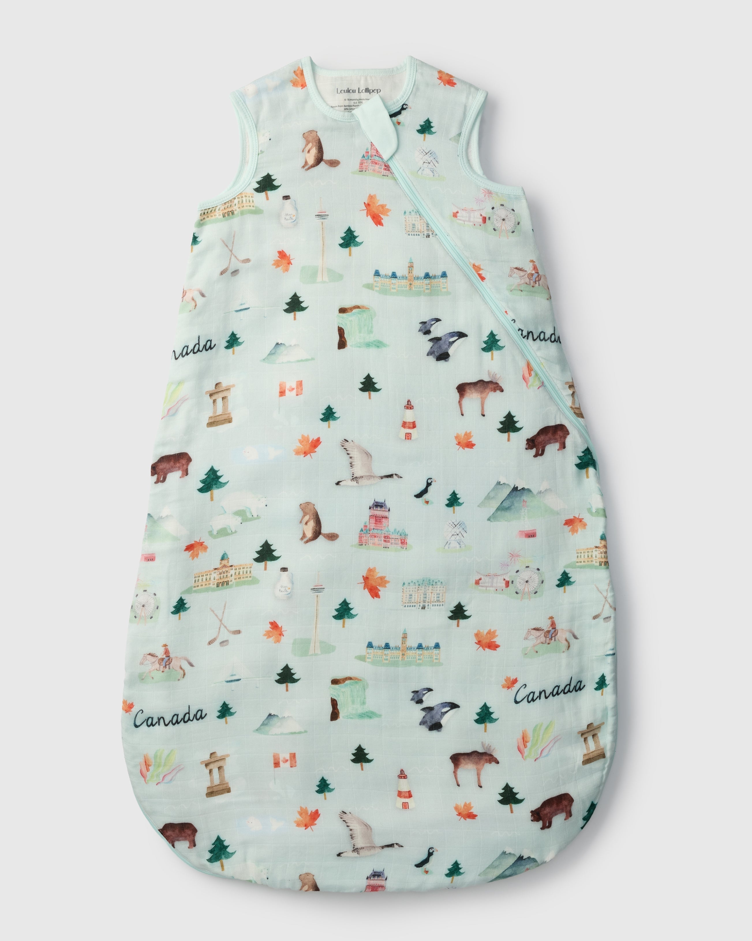 Loulou Lollipop bamboo muslin baby sleep sack 0.5 TOG in Canada — front view on white background