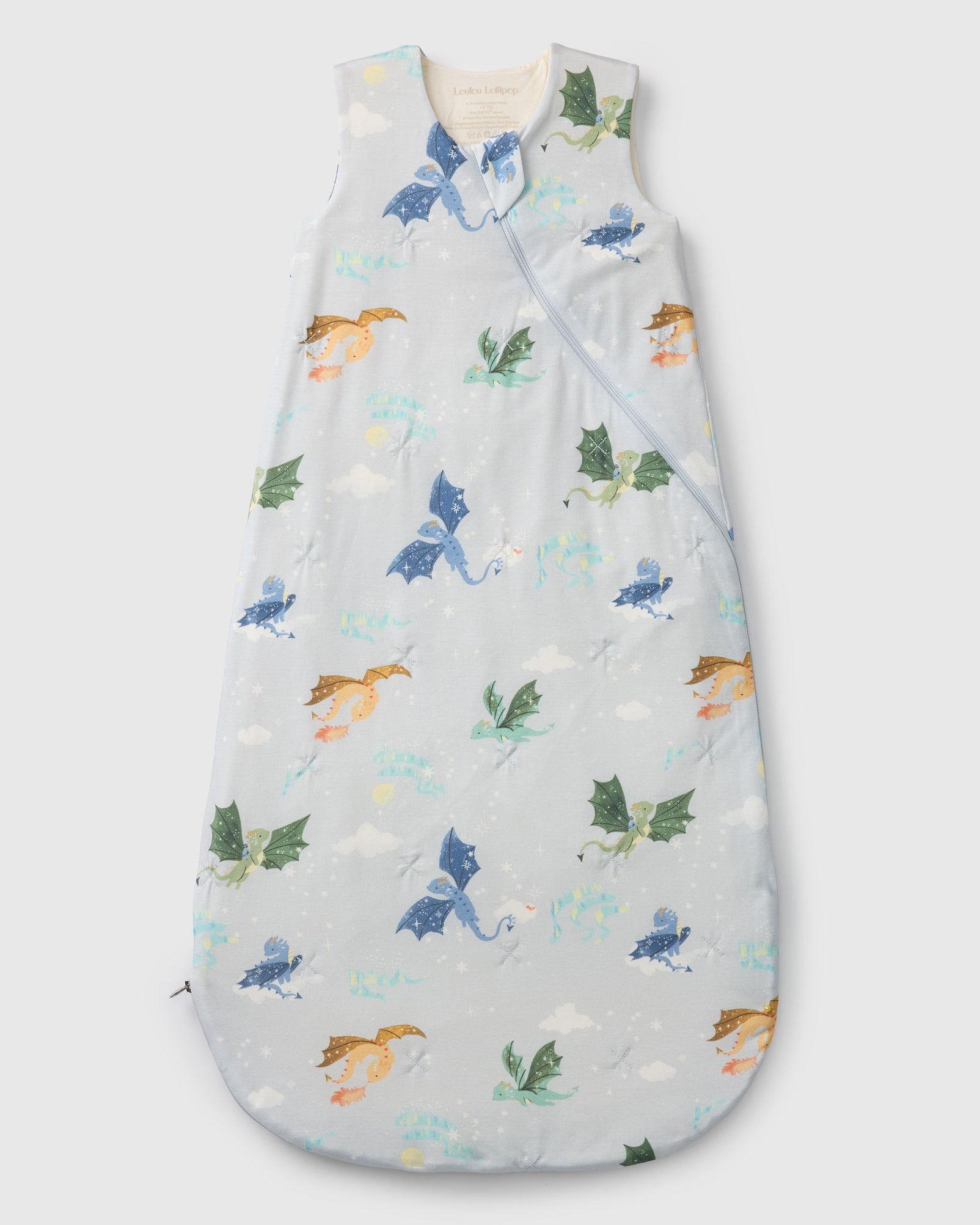Loulou Lollipop TENCEL 1.0 TOG baby sleep bag in Magical Dragons — front view on white background