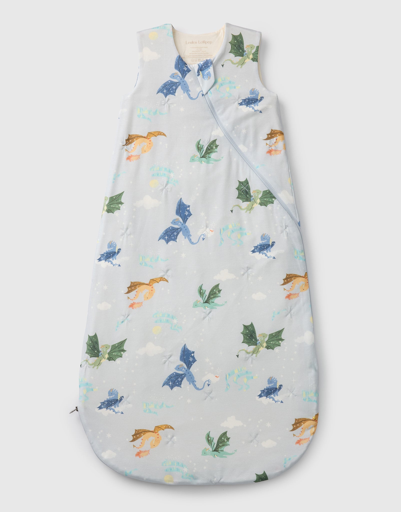 Loulou Lollipop TENCEL™ baby sleep sack 1.0 TOG in Magical Dragons — front view on white background