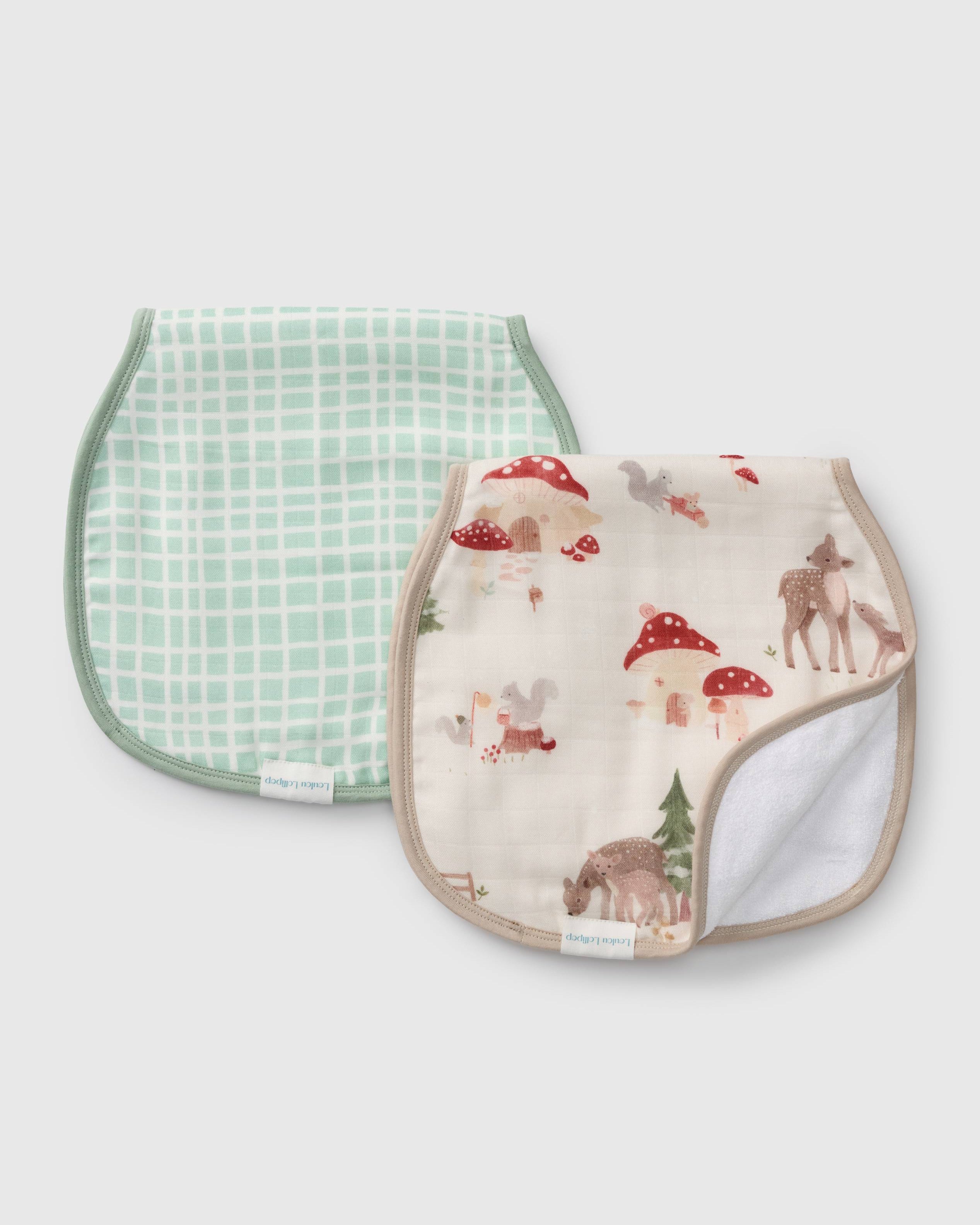 Loulou Lollipop Burp Cloth Set in Forest Families — front view on white background