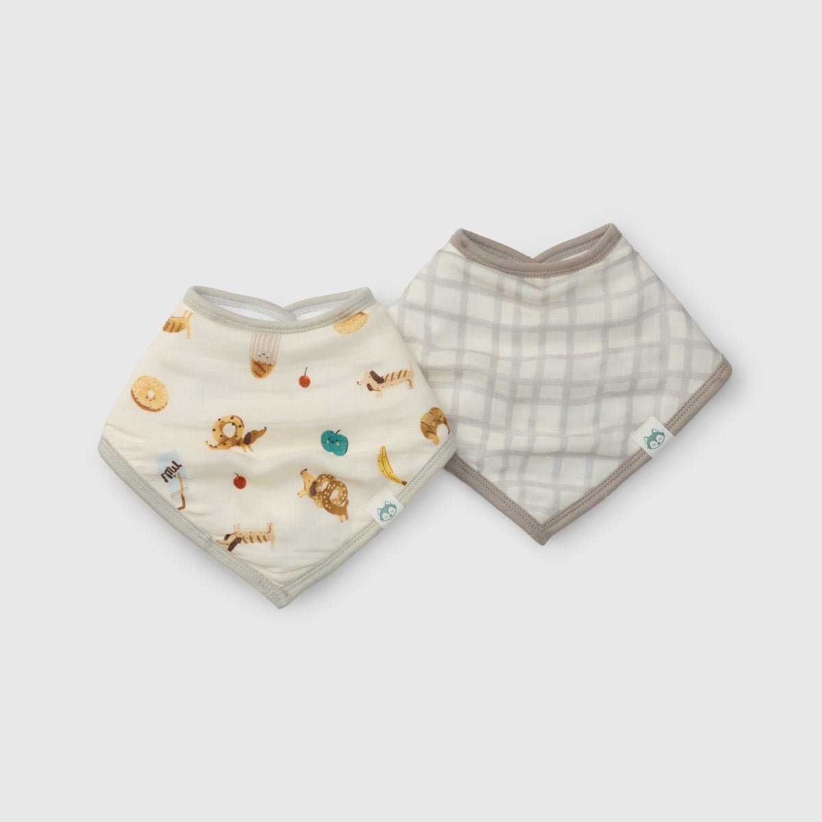 Loulou Lollipop bandana bib set 2-pack in French Breakfast — front view on white background