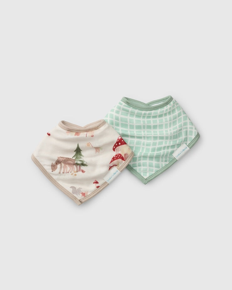 Loulou Lollipop bandana bib set 2-pack in Forest Families — front view on white background