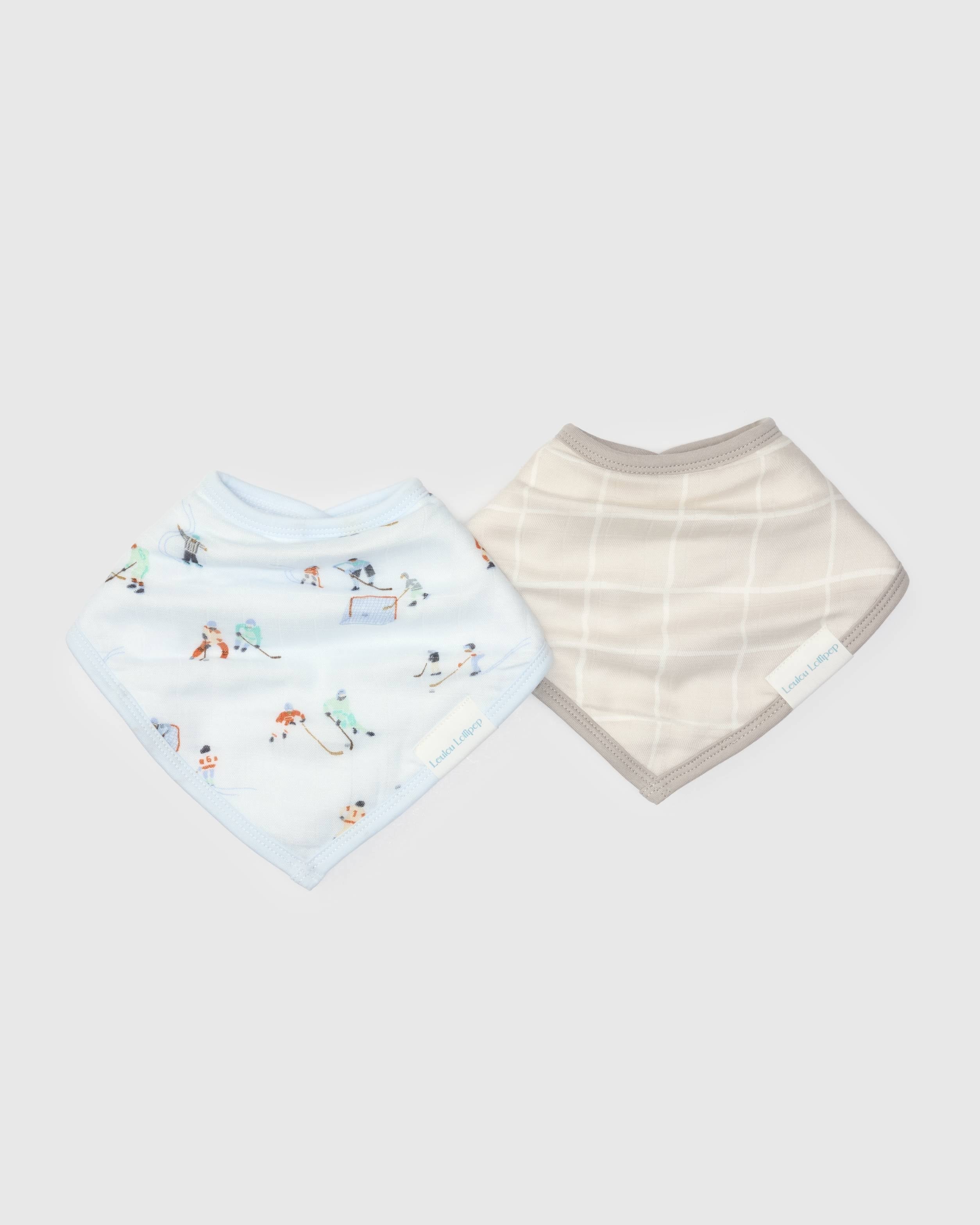 Loulou Lollipop bandana bib set 2-pack in Ice Hockey — front view on white background