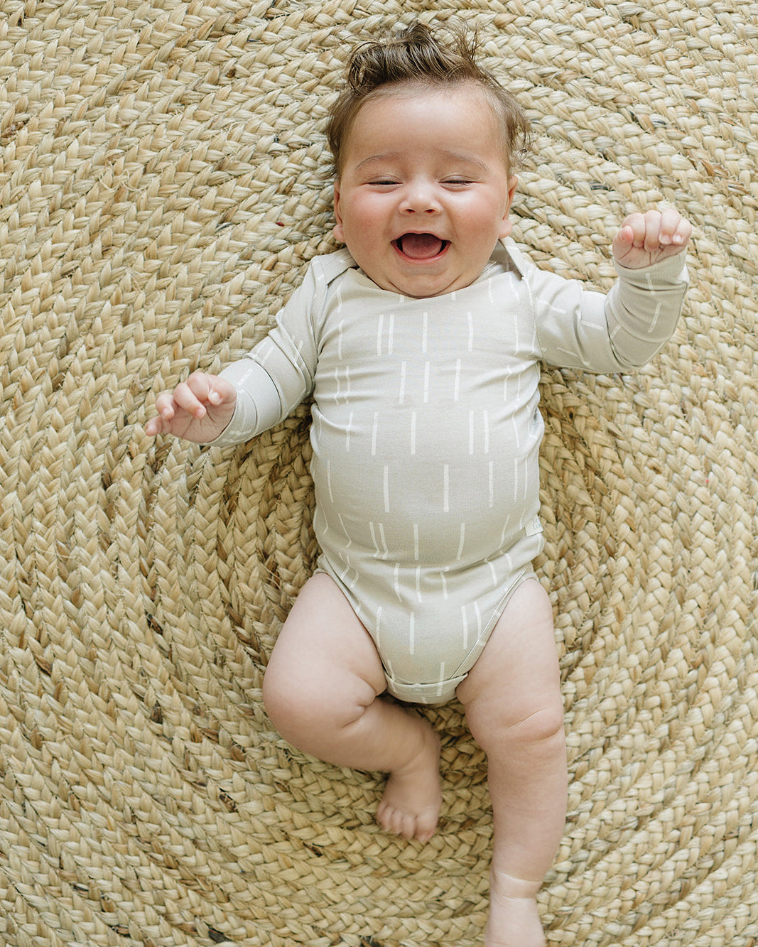 Loulou Lollipop Long Sleeve Bodysuit in Grey Dash — front view on white background