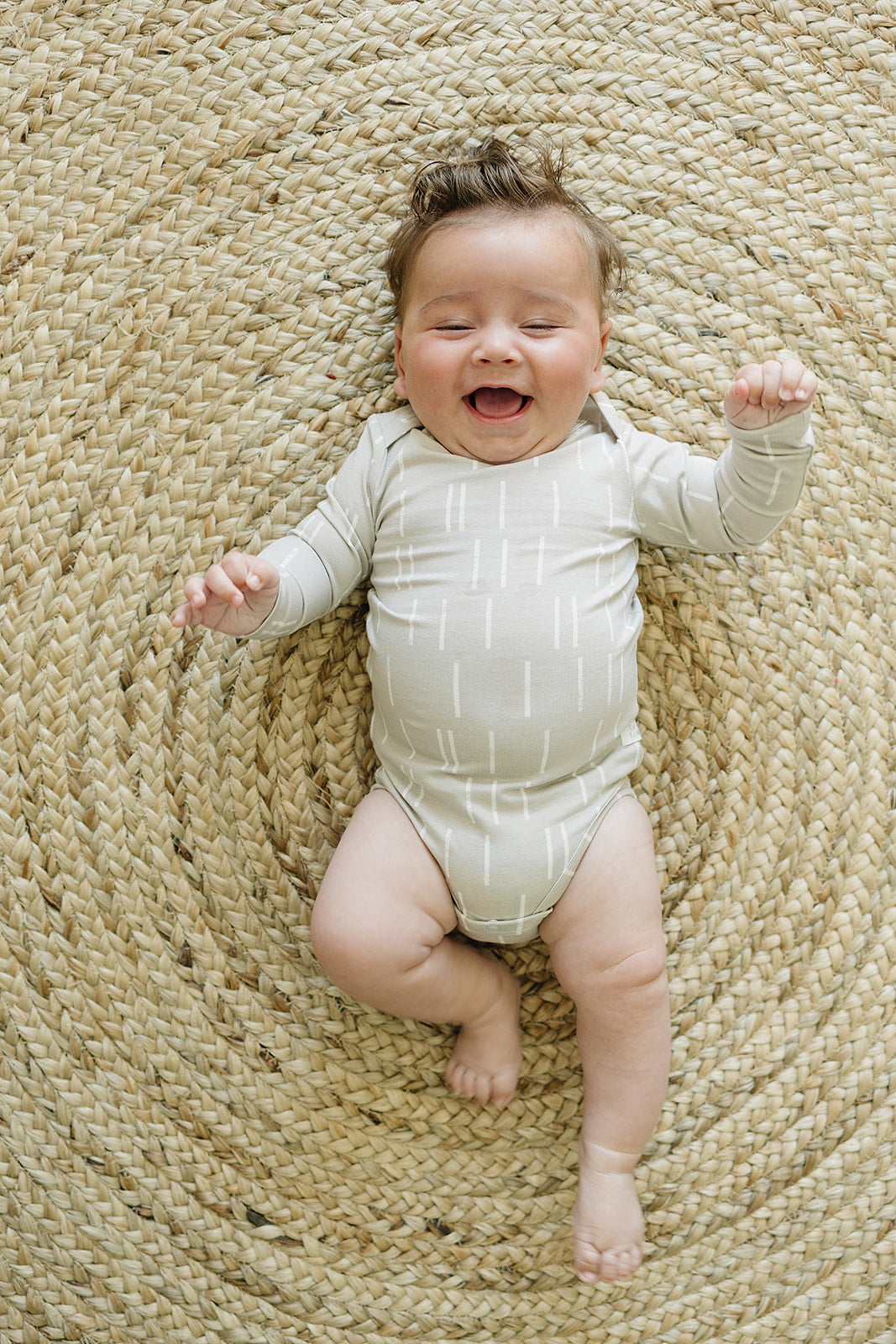 Loulou Lollipop Long Sleeve Bodysuit in Grey Dash — front view on white background