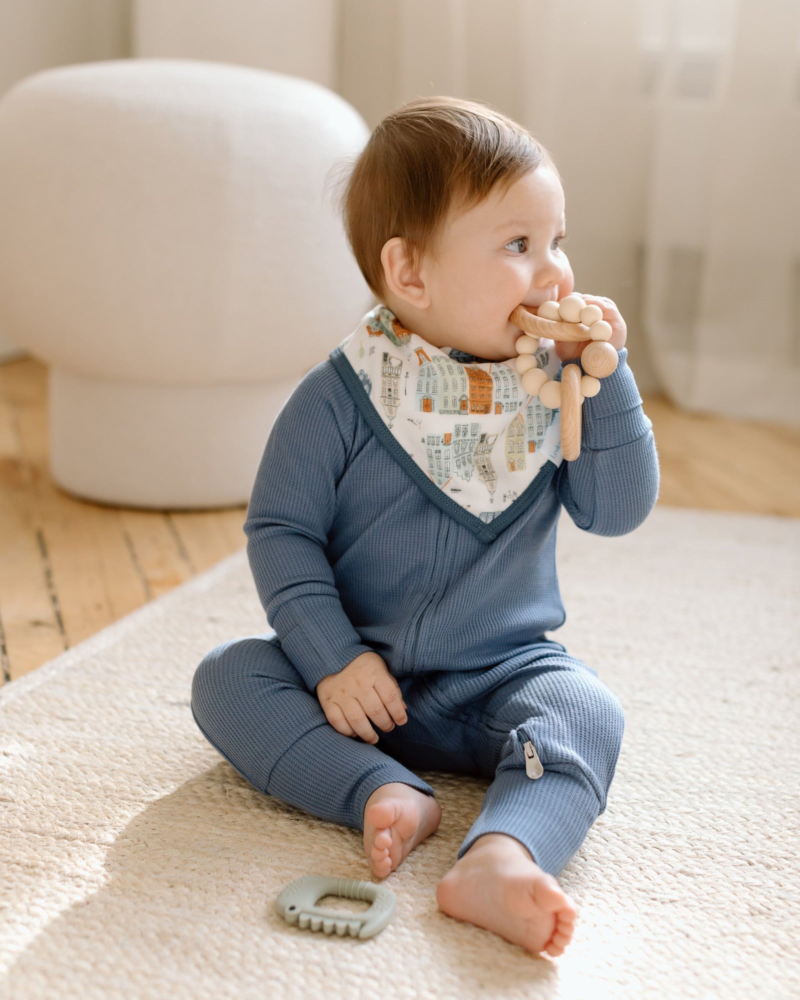 Loulou Lollipop TENCEL baby sleeper footie pajamas in Denim Blue — front view on white background