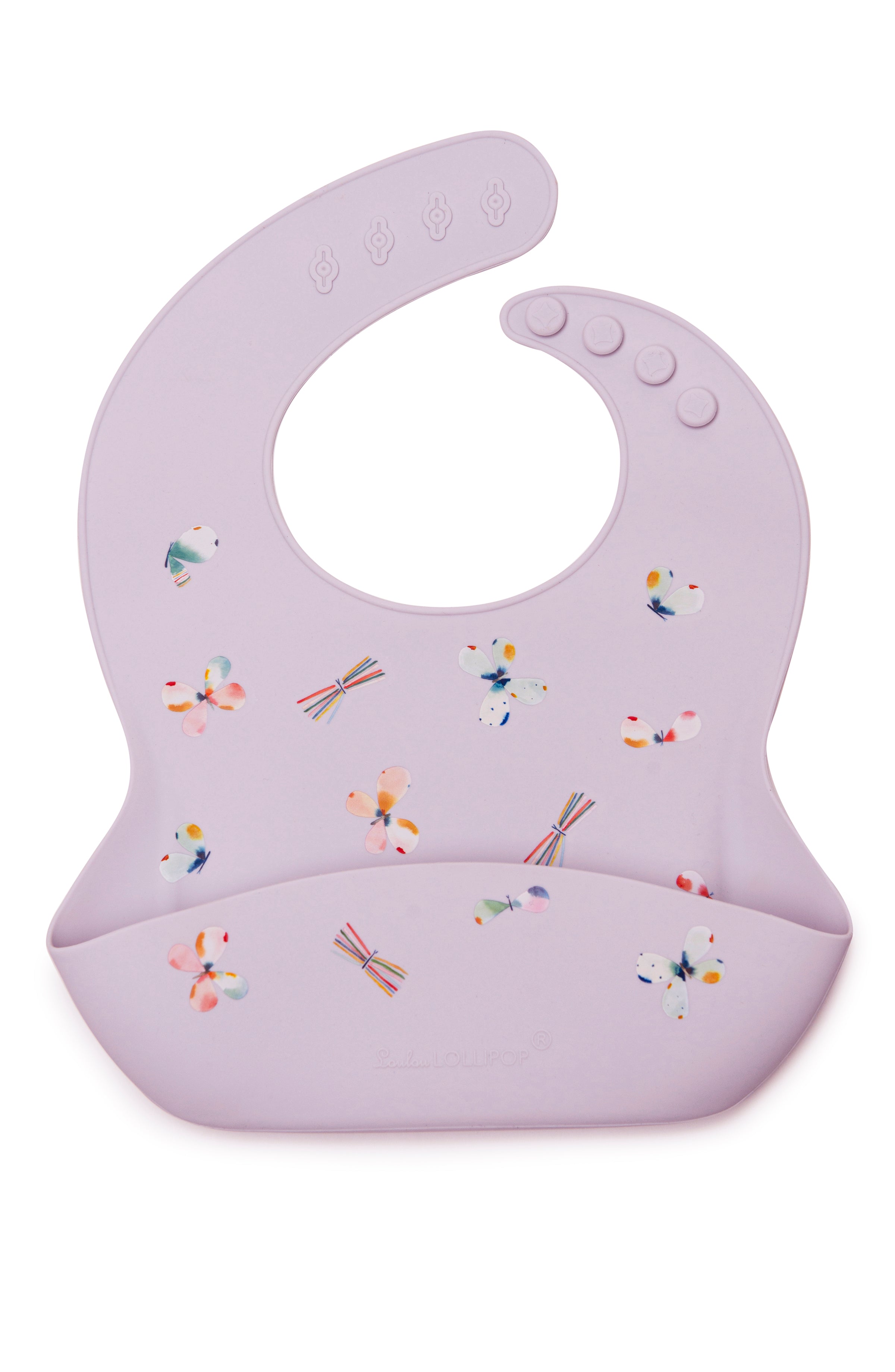 Loulou Lollipop FDA-compliant food-grade silicone baby bib in Butterfly — front view on white background