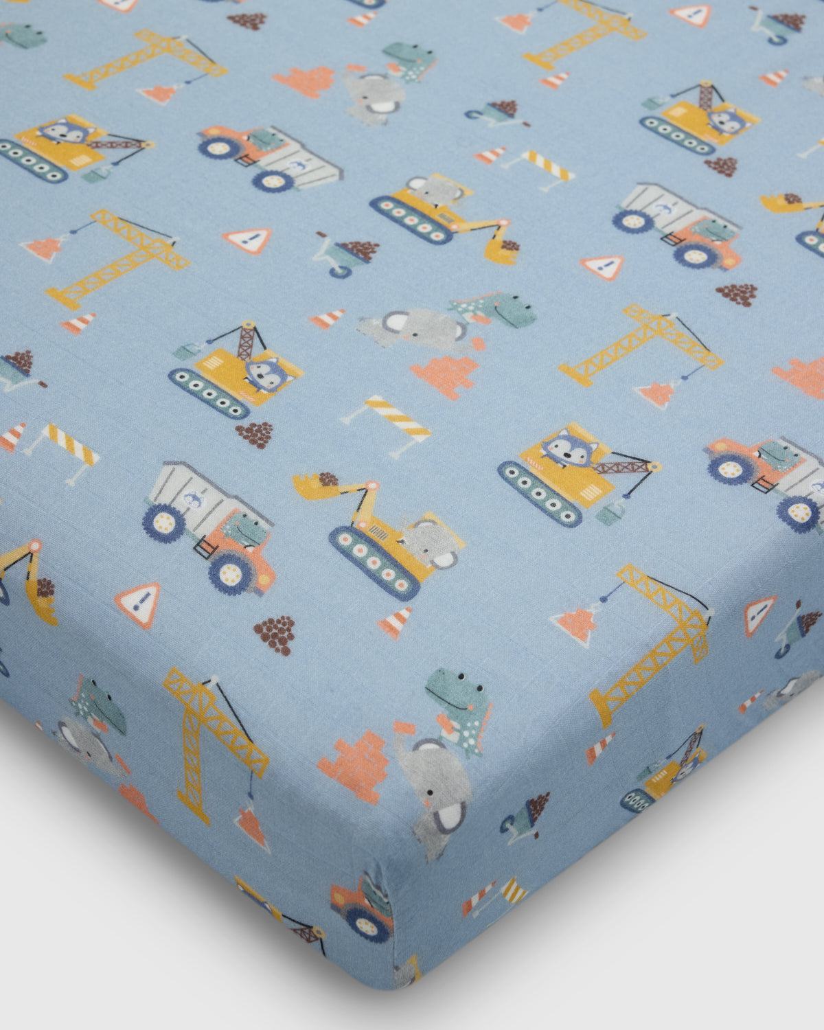 Loulou Lollipop muslin fitted crib sheet in Tiny Engineers for US standard crib — front view on white background