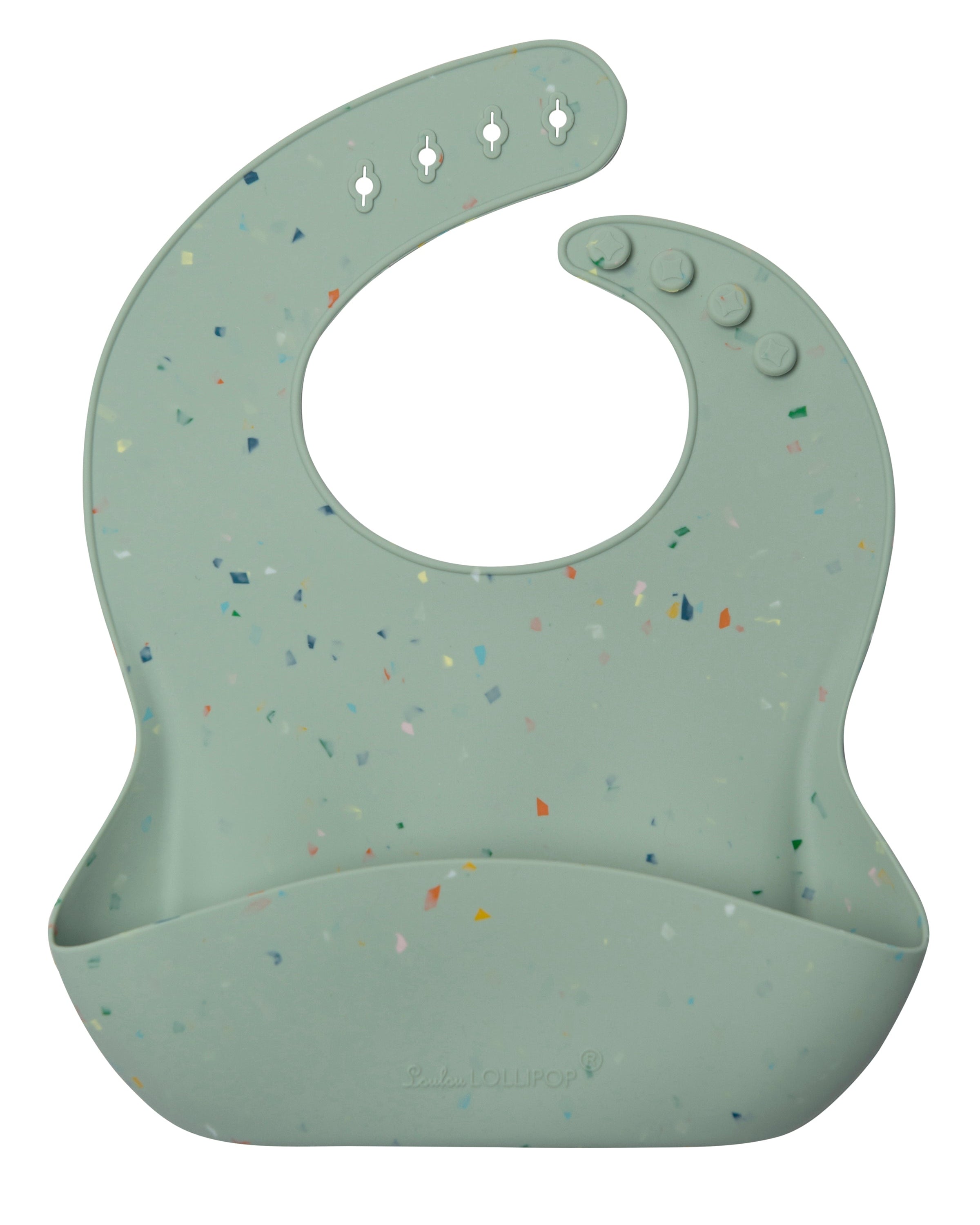 Loulou Lollipop FDA-compliant food-grade silicone baby bib in Confetti Seafoam — front view on white background