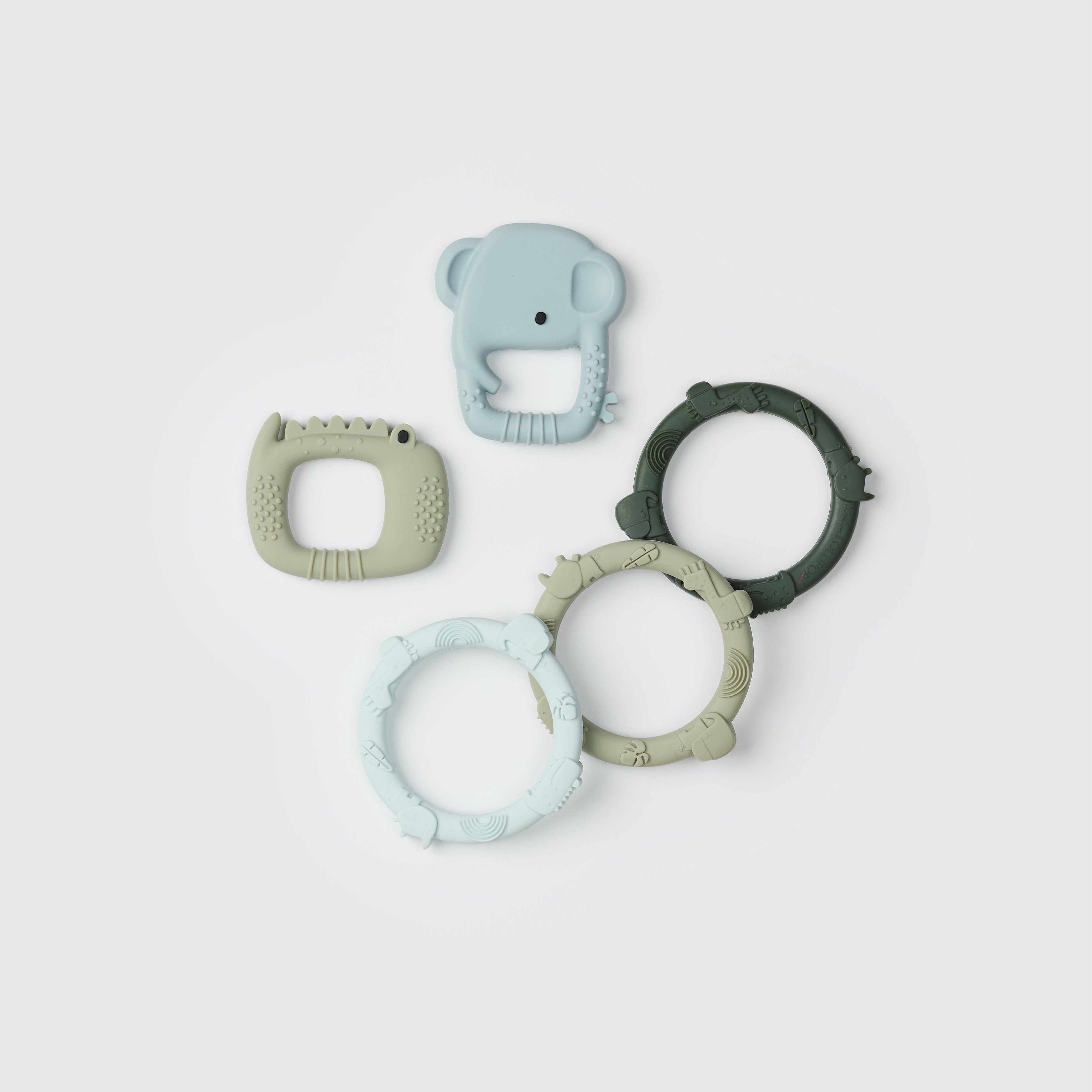 Loulou Lollipop FDA-compliant food-grade silicone teether Elephant / Alligator — front view on white background