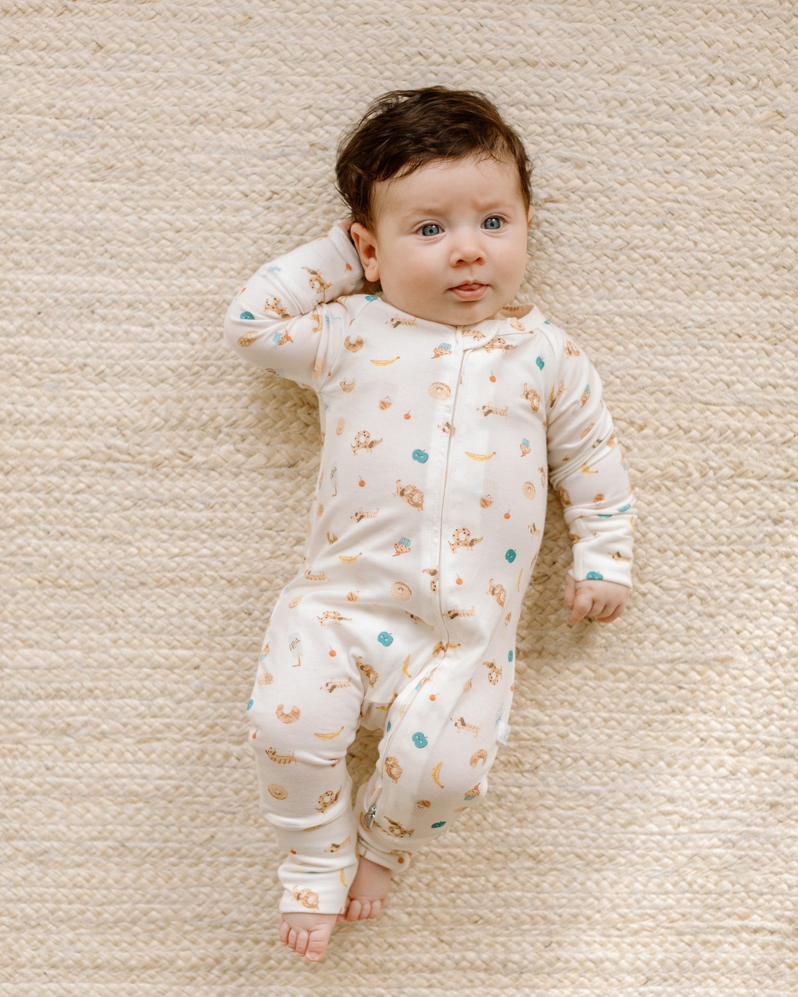Loulou Lollipop TENCEL baby sleeper footie pajamas in French Breakfast — front view on white background