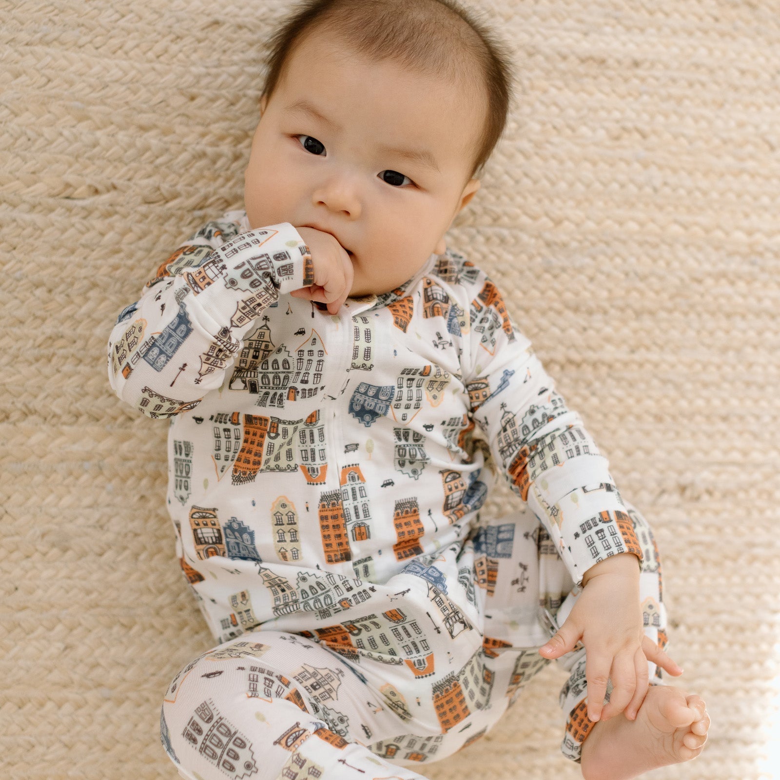 Loulou Lollipop TENCEL baby sleeper footie pajamas in Home Sweet Home — front view on white background