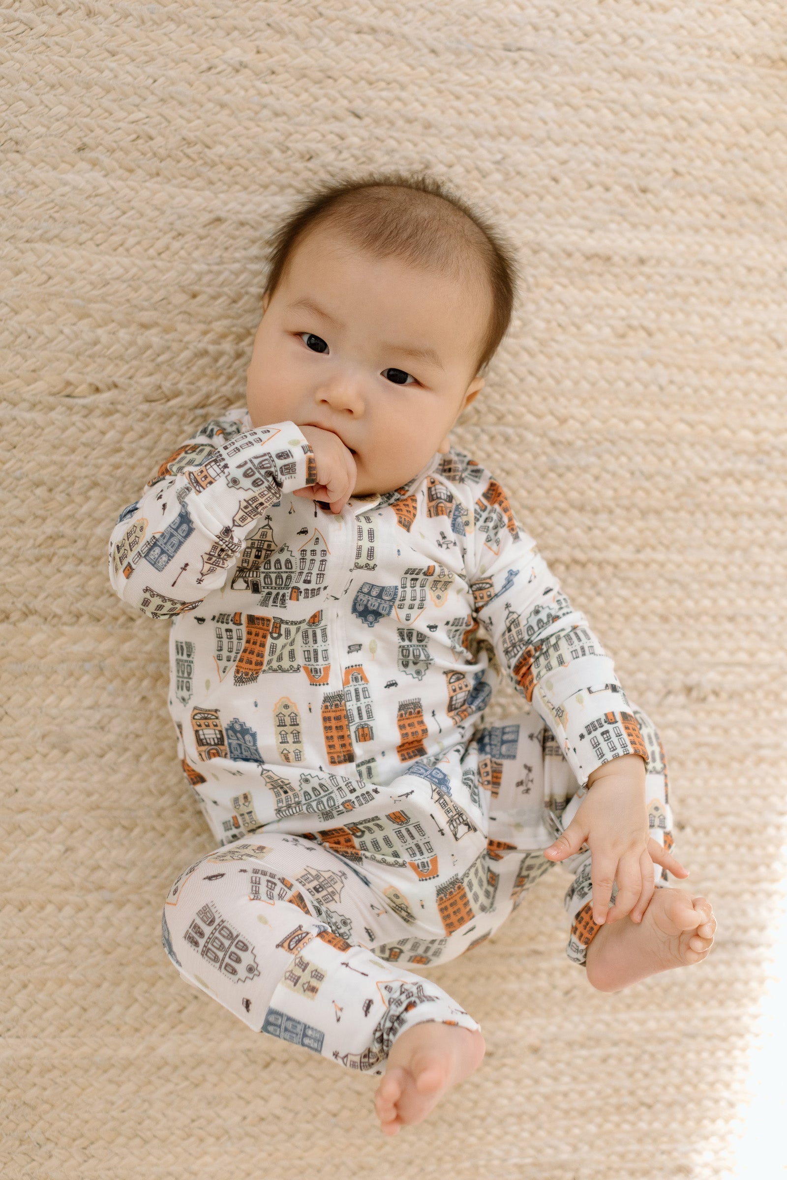Loulou Lollipop TENCEL baby sleeper footie pajamas in Home Sweet Home — front view on white background