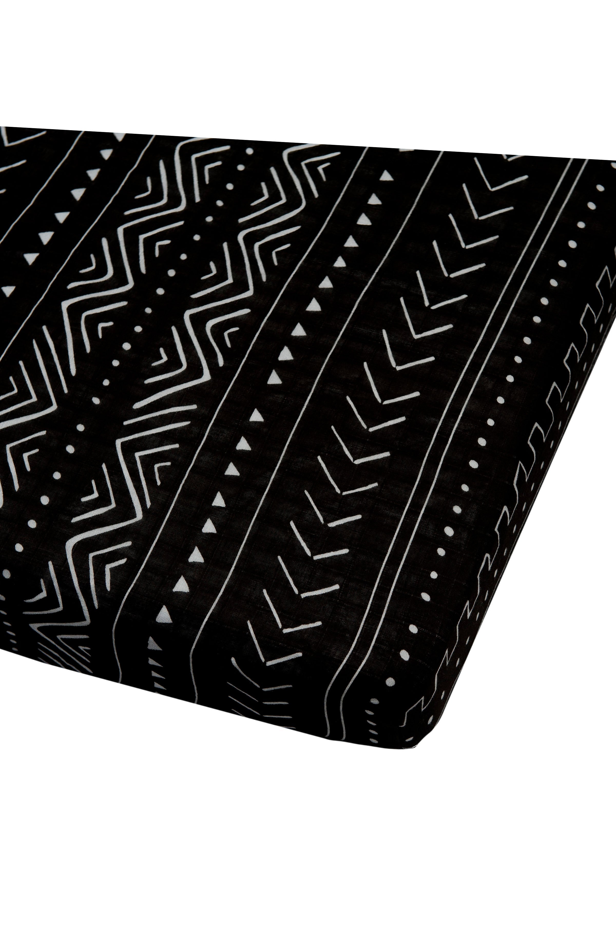 Loulou Lollipop muslin fitted crib sheet in Black Mudcloth for US standard crib — front view on white background