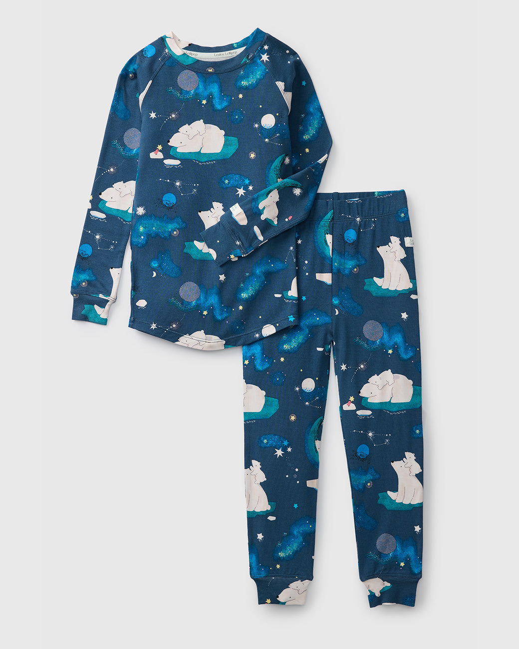 Loulou Lollipop Long Sleeve Pajama Set in Stargazing Bears — front view on white background