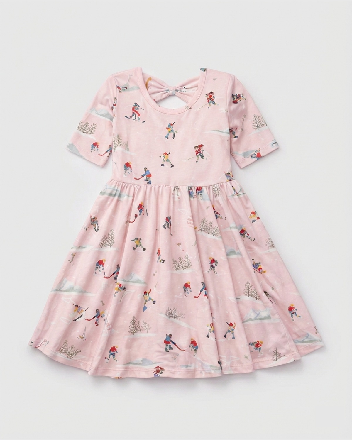 Loulou Lollipop Short Sleeve Skater Dress in She Shoots She Scores — front view on white background