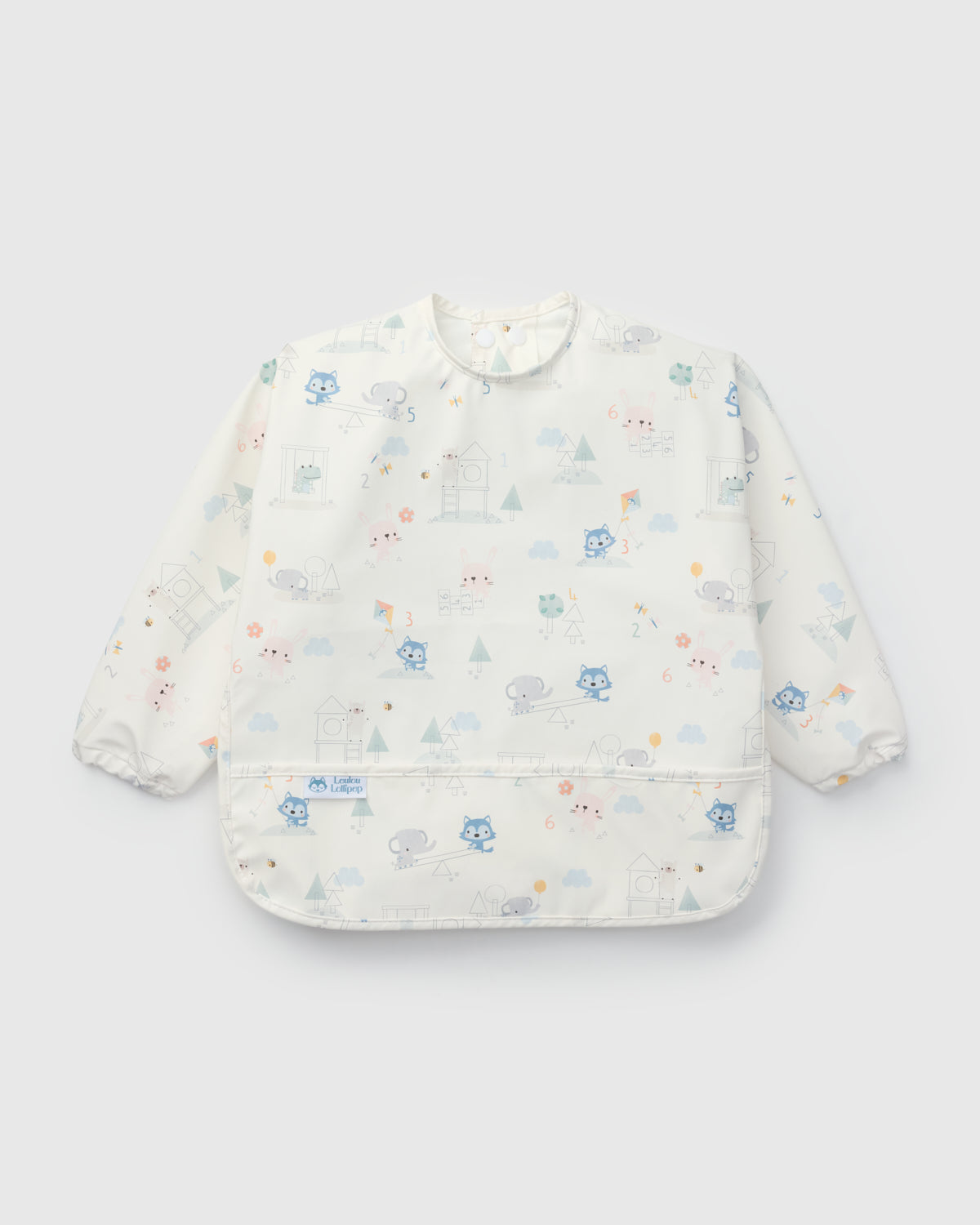 Loulou Lollipop Long Sleeve Bib in Mini Mathletes — front view on white background
