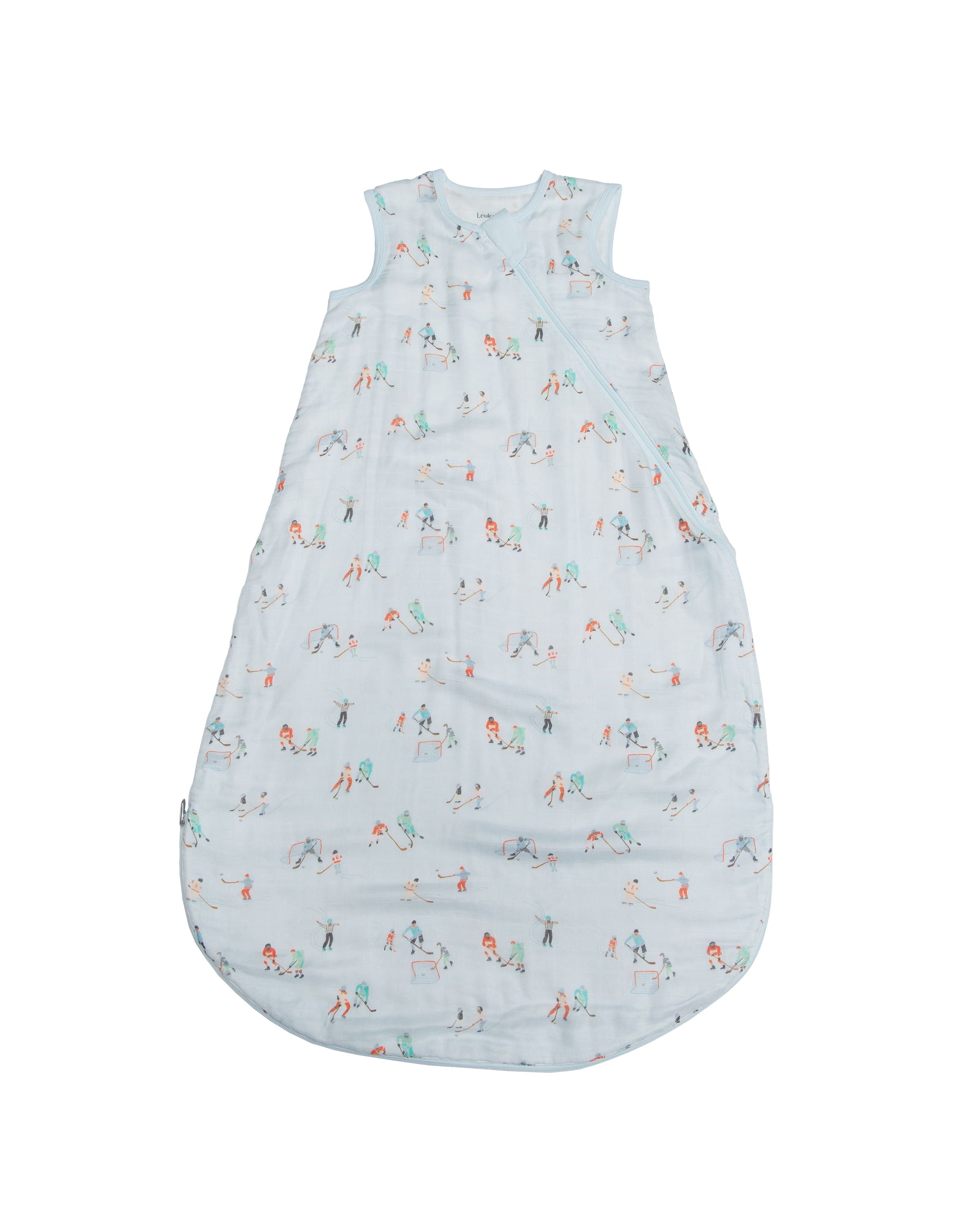Loulou Lollipop bamboo muslin baby sleep sack 0.5 TOG in Ice Hockey — front view on white background