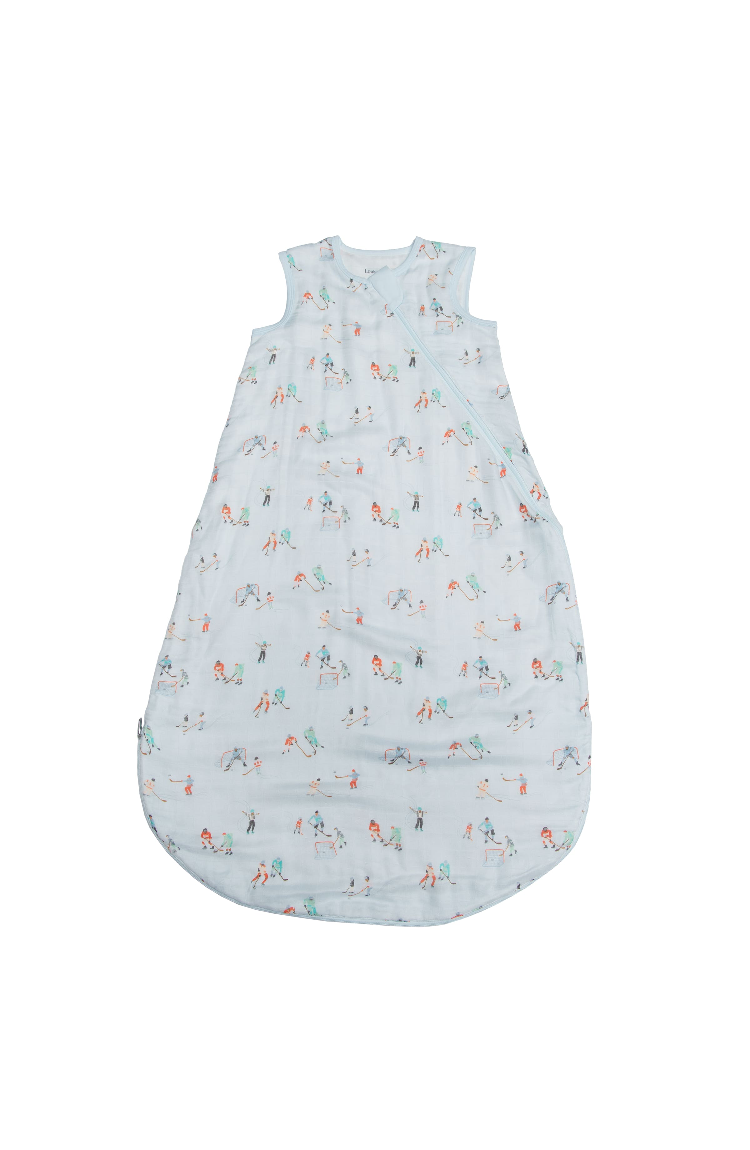 Loulou Lollipop muslin 0.5 TOG lightweight baby sleep bag in Ice Hockey — front view on white background