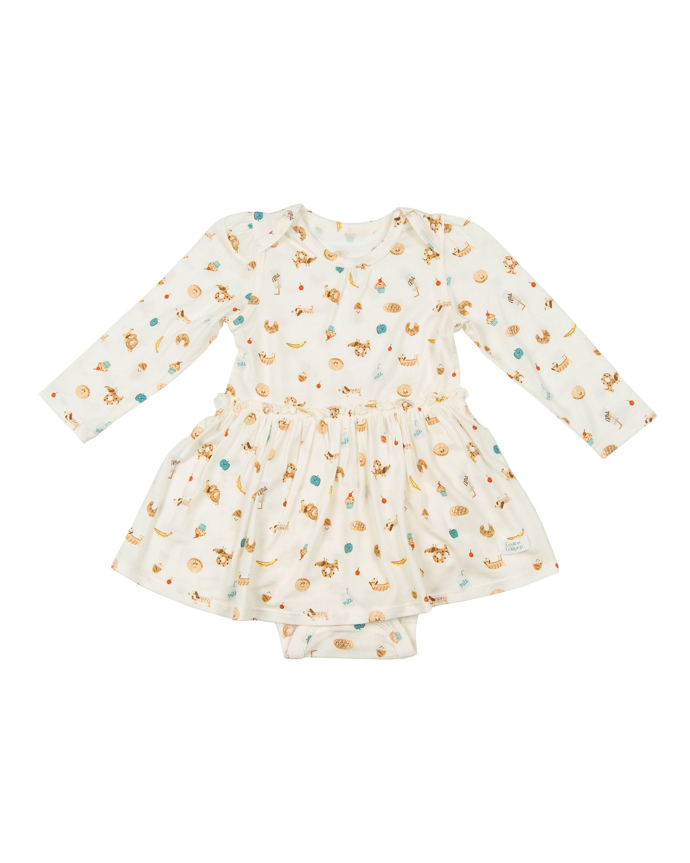 Loulou Lollipop Long Sleeve Bodysuit Dress in French Breakfast — front view on white background