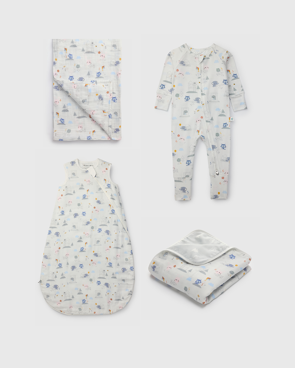 Loulou Lollipop Newborn Sleep Gift Bundle in Mini Mathletes — front view on white background