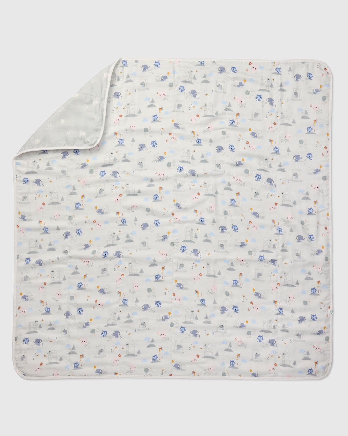 Loulou Lollipop muslin baby quilt blanket in Mini Mathletes — front view on white background