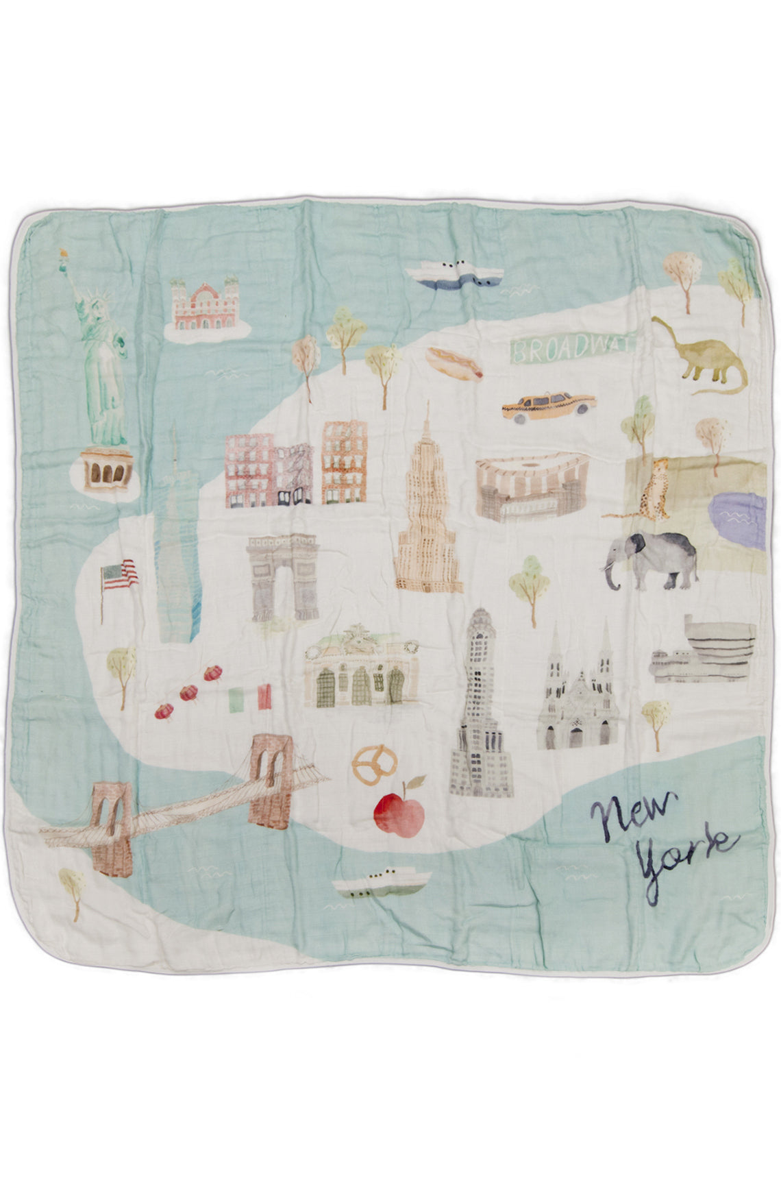 Loulou Lollipop muslin baby quilt blanket in New York City — front view on white background