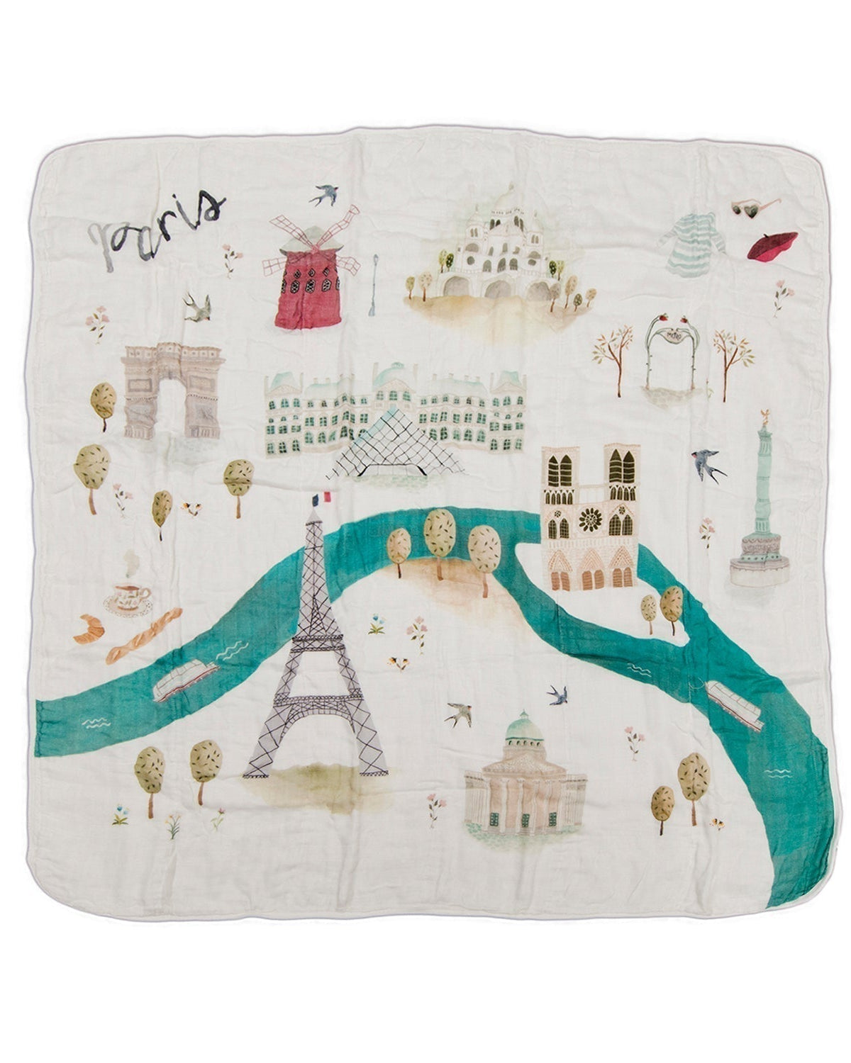 Loulou Lollipop muslin baby quilt blanket in Paris — front view on white background