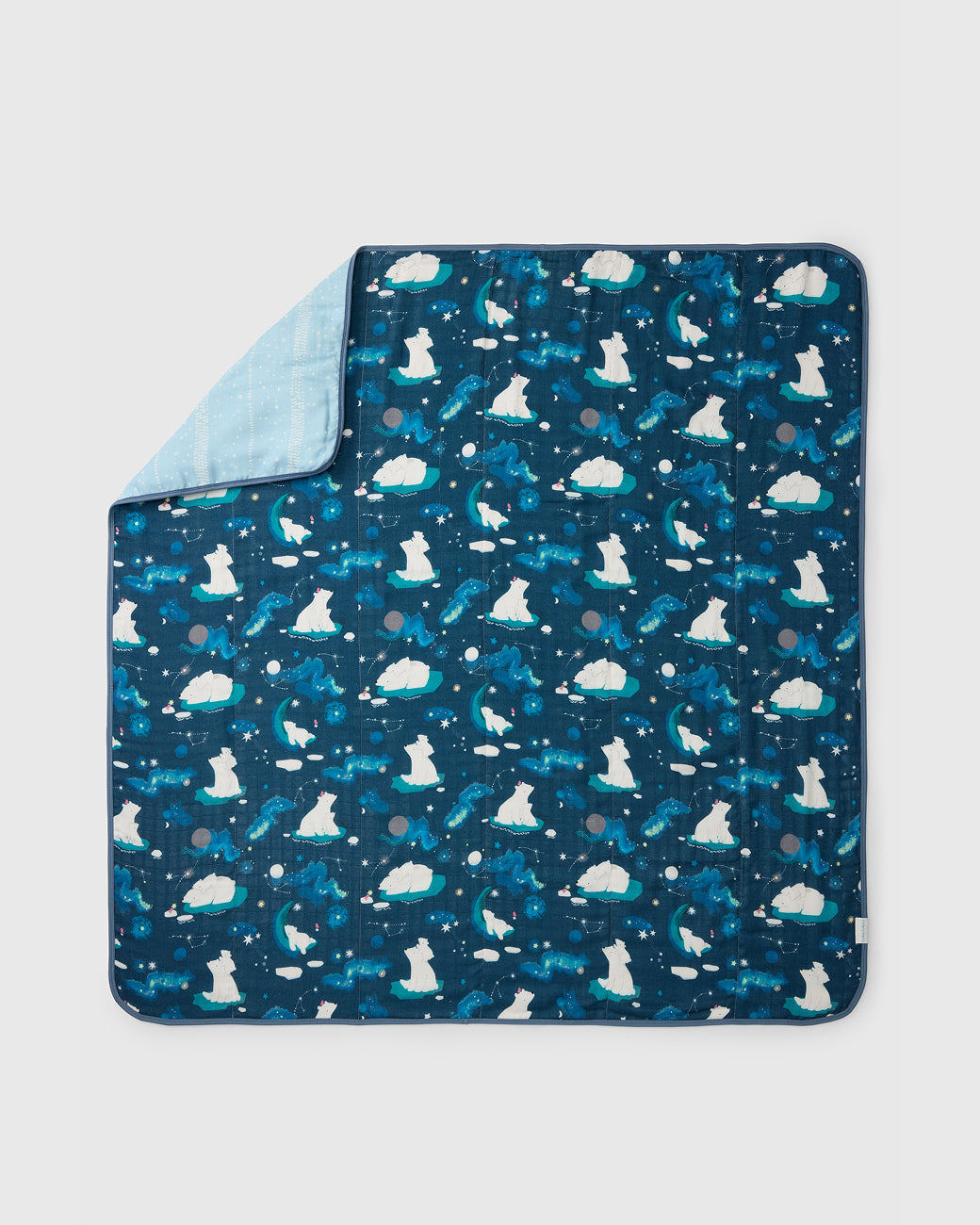Loulou Lollipop muslin baby quilt blanket in Stargazing Bears — front view on white background