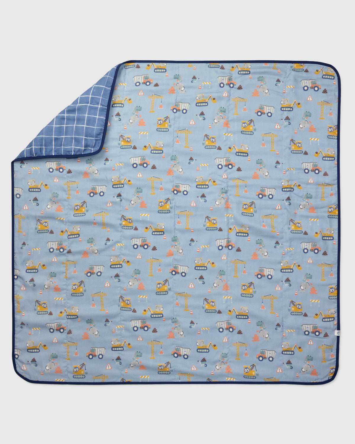 Loulou Lollipop muslin baby quilt blanket in Tiny Engineers — front view on white background