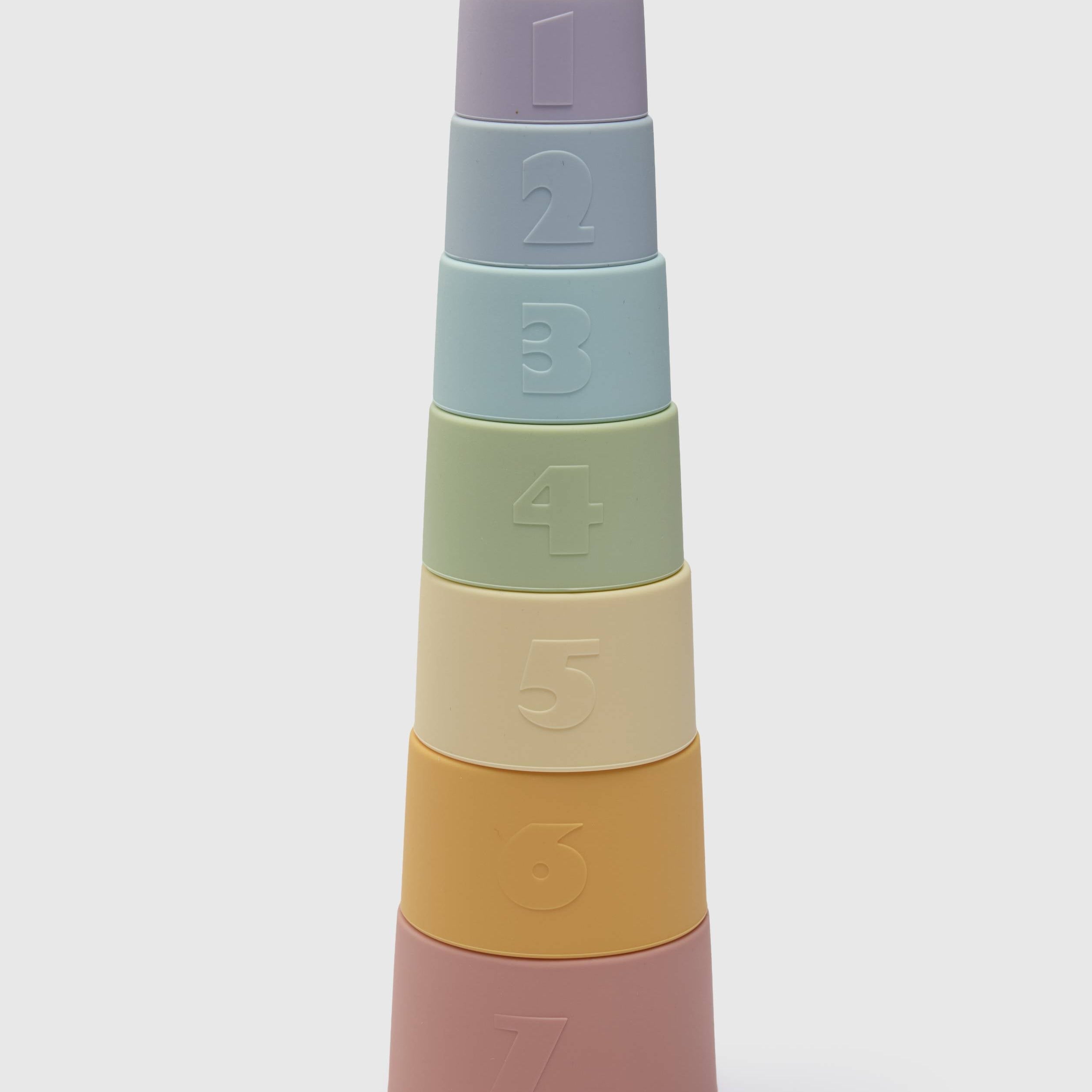 Loulou Lollipop Stacking Cups in Rainbow — front view on white background