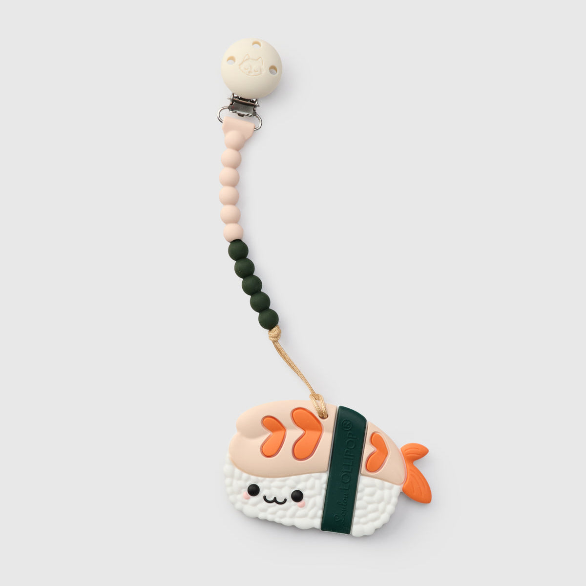 Loulou Lollipop FDA-compliant food-grade silicone teether Ebi Shrimp — front view on white background