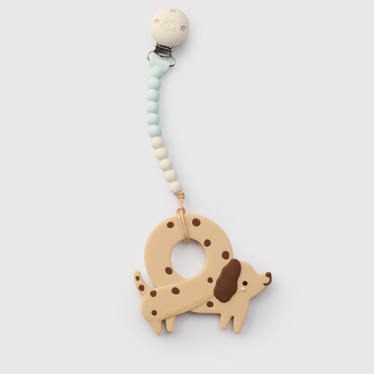 Loulou Lollipop FDA-compliant food-grade silicone teether Pretzel Dog — front view on white background