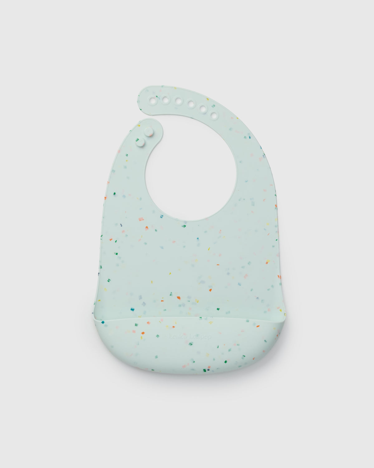 Loulou Lollipop FDA-compliant food-grade silicone baby bib in Confetti Mint — front view on white background