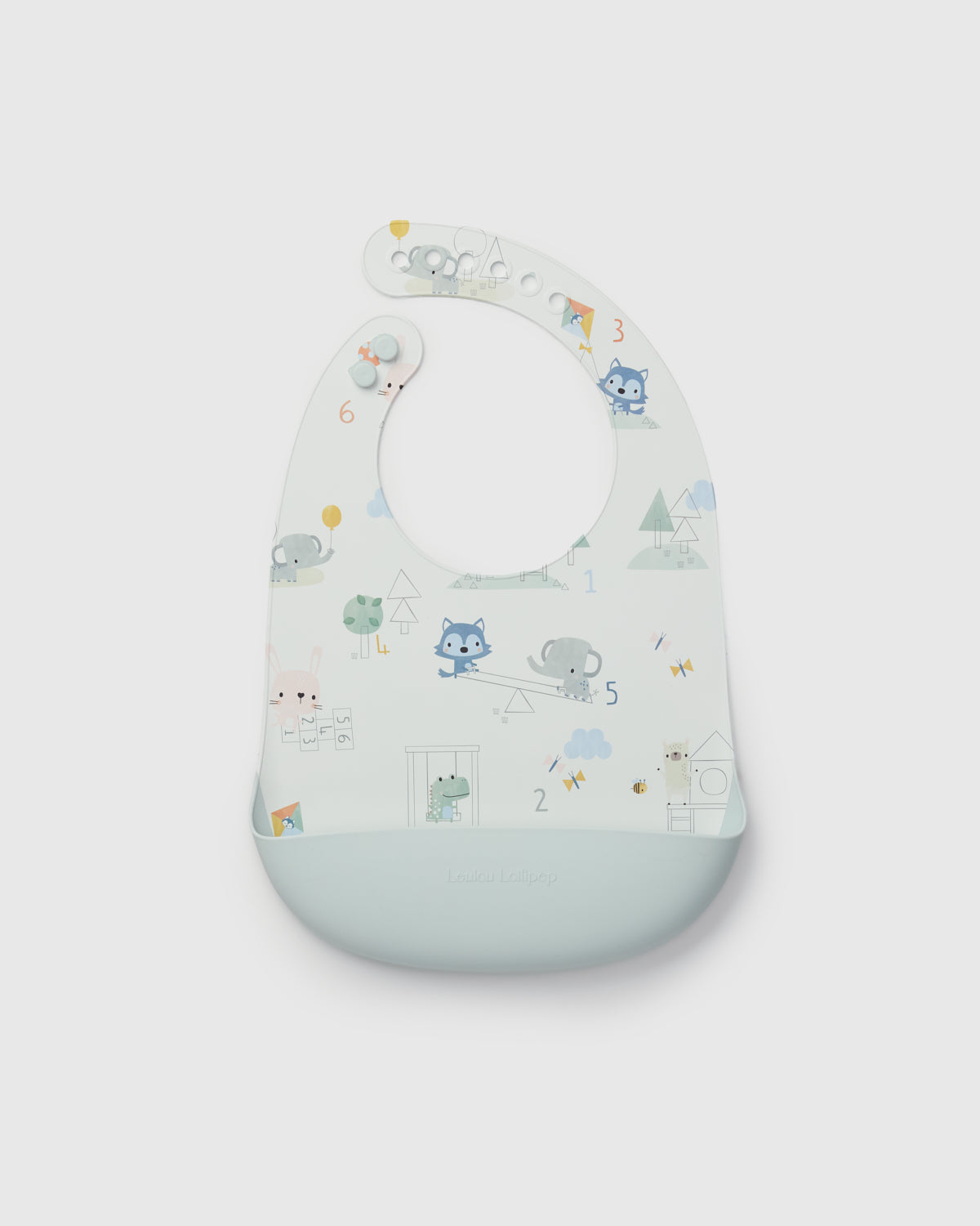 Loulou Lollipop FDA-compliant food-grade silicone baby bib in Mini Mathletes — front view on white background