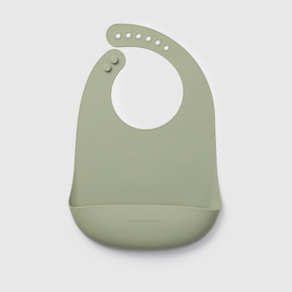 Loulou Lollipop FDA-compliant food-grade silicone baby bib in Silver Sage — front view on white background
