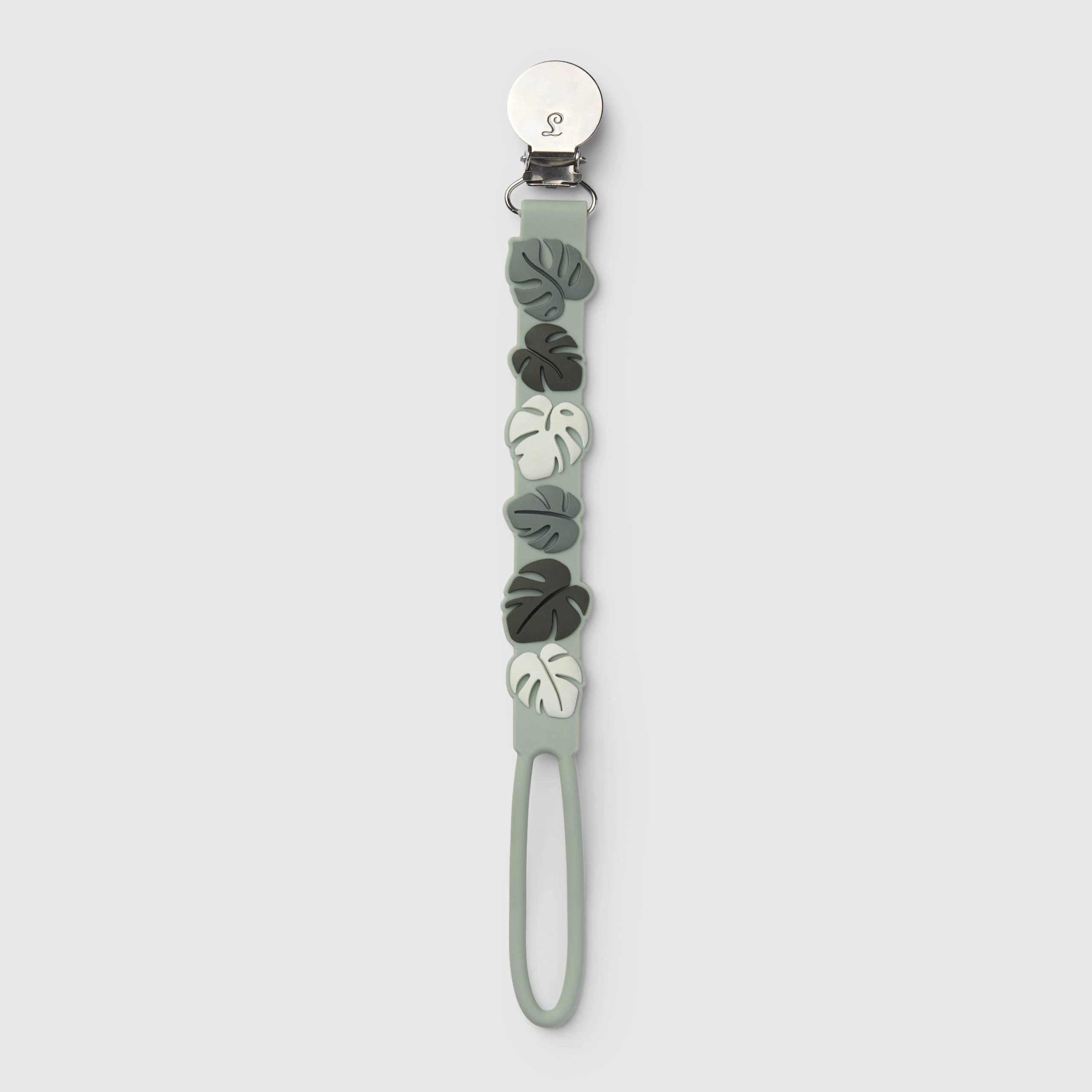 Loulou Lollipop Pacifier Clip in Monstera — front view on white background