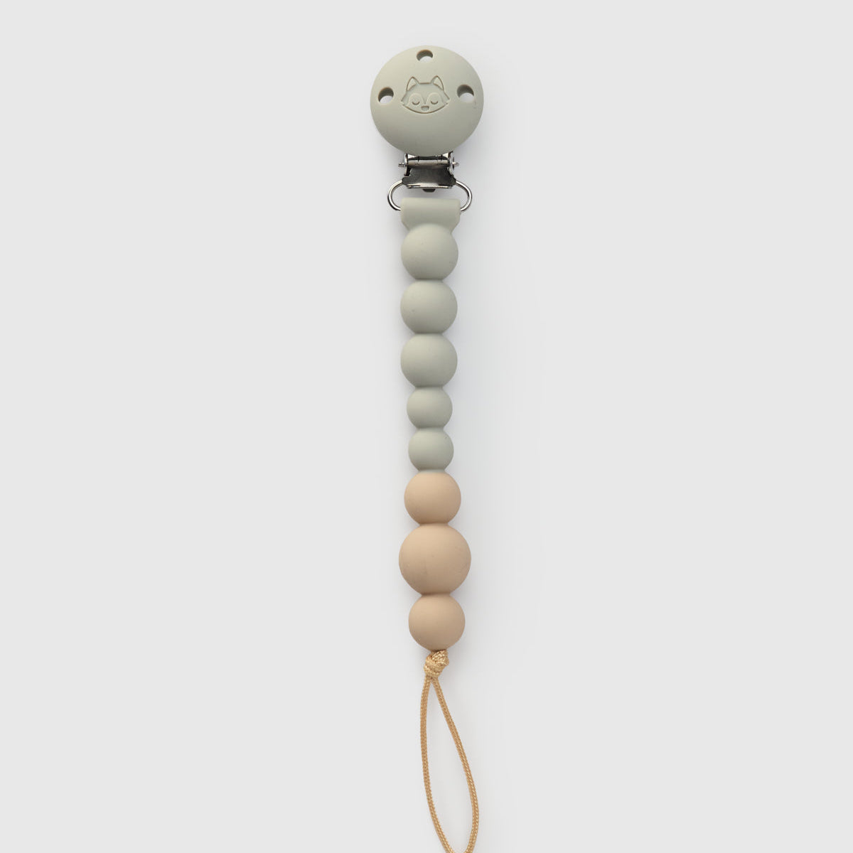 Loulou Lollipop CPSC-certified FDA compliant OneC™ Silicone Pacifier Clip in Grey - Front View on White Background