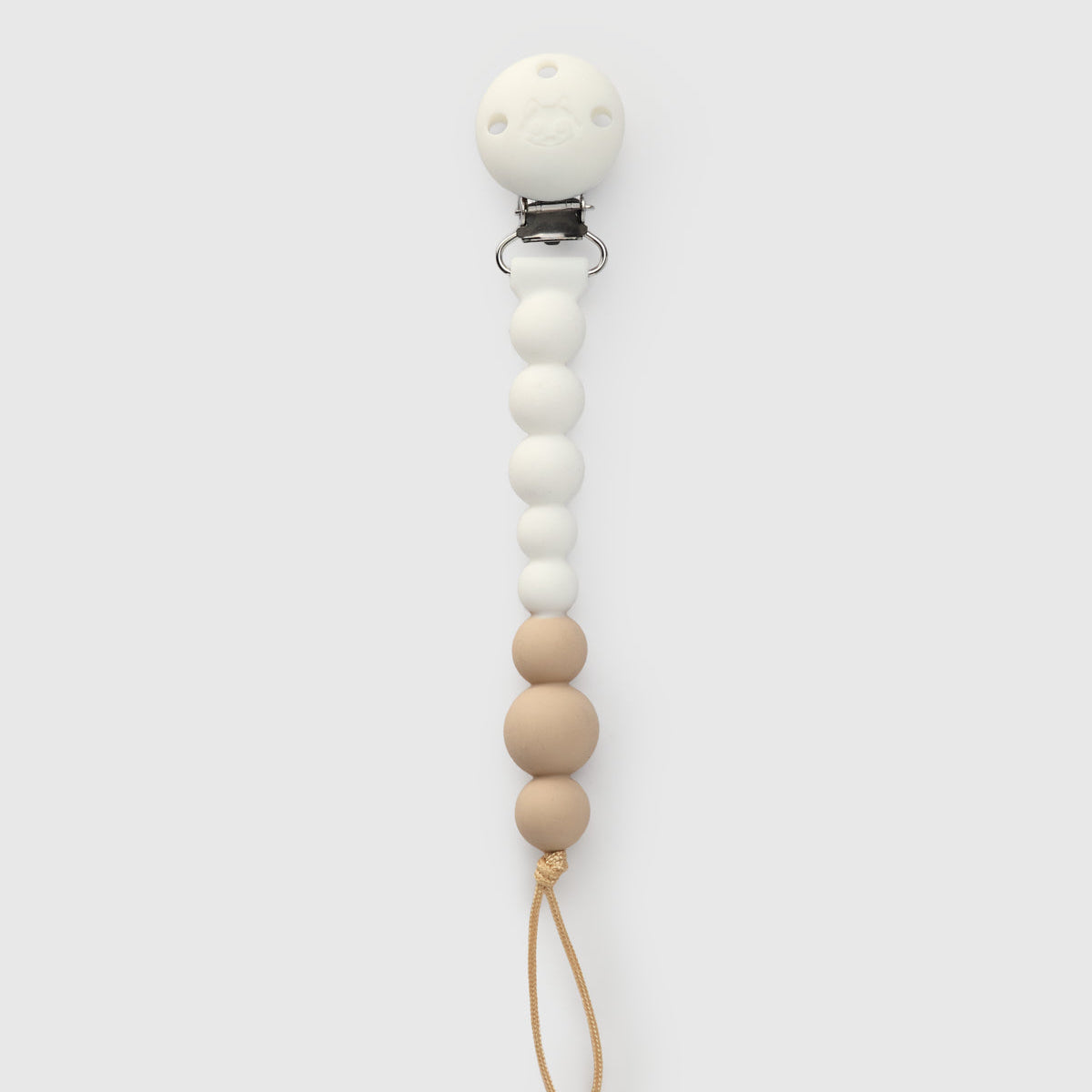 Loulou Lollipop CPSC-certified FDA compliant OneC™ Silicone Pacifier Clip in White - Front View on White Background